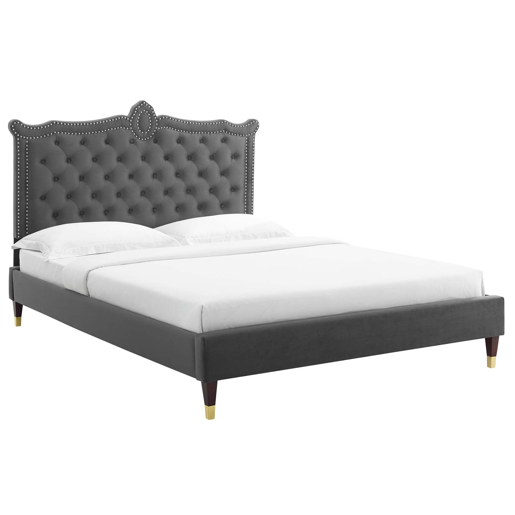 Clara Charcaol Performance Velvet Queen Platform Bed