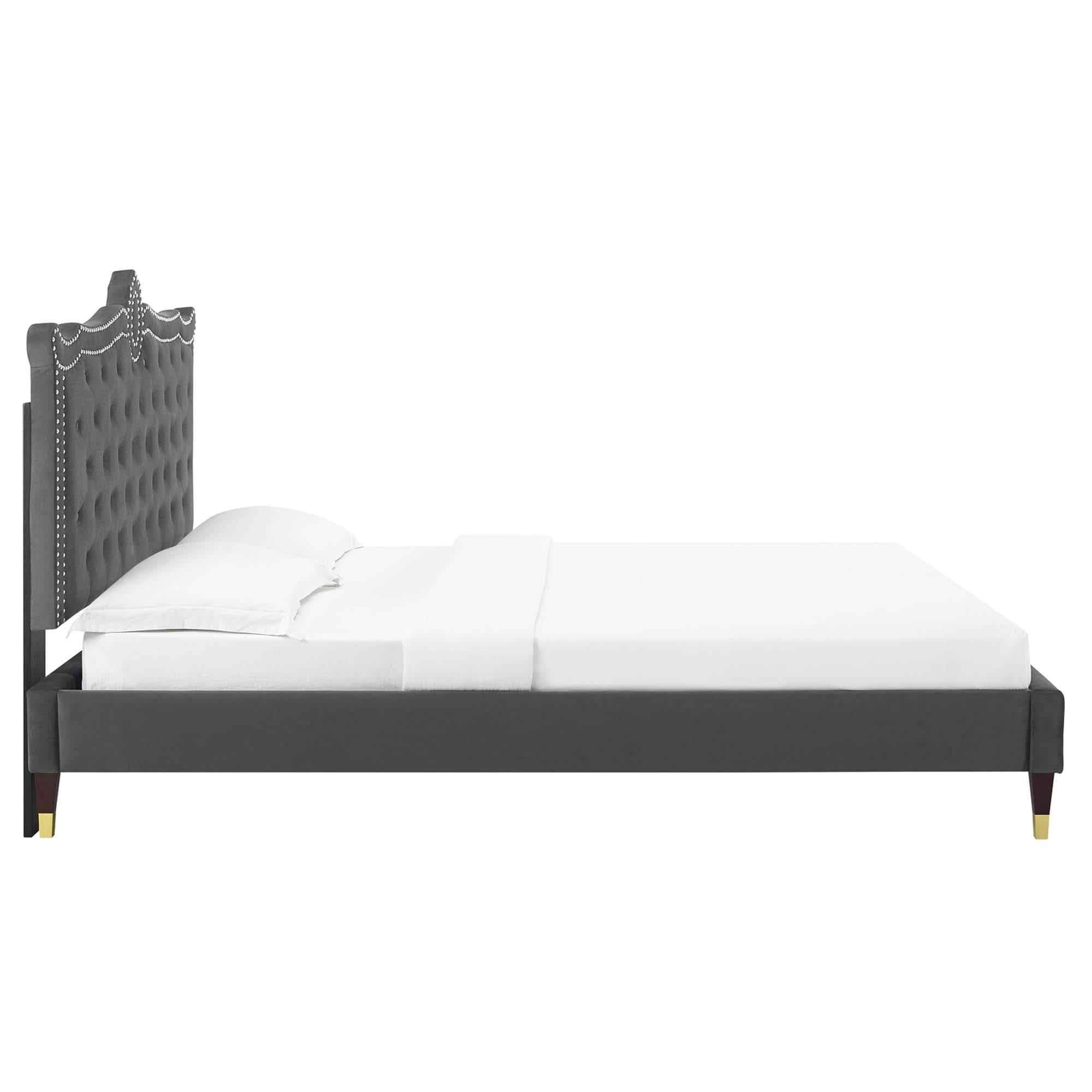 Clara Charcaol Performance Velvet Queen Platform Bed