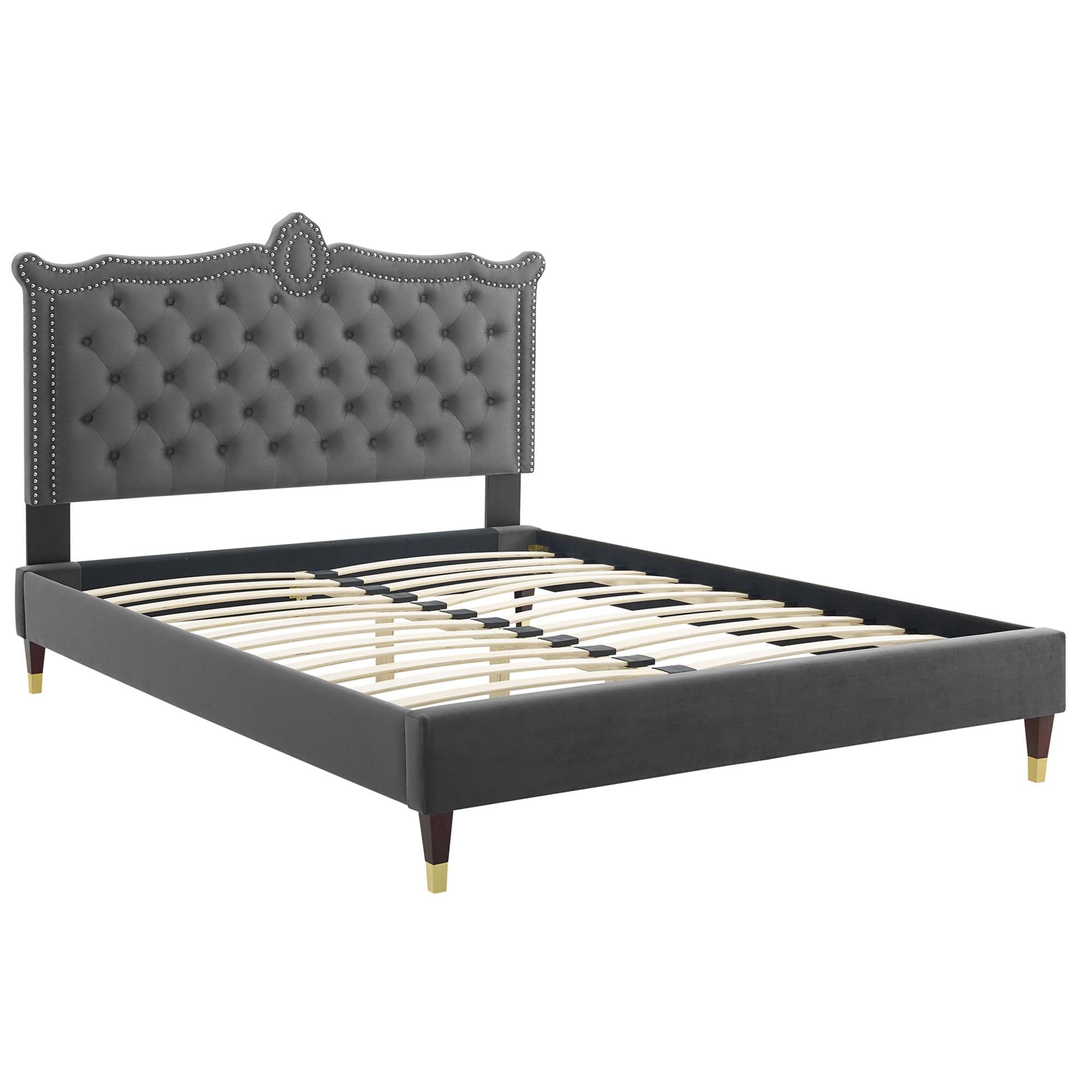 Clara Charcaol Performance Velvet Queen Platform Bed