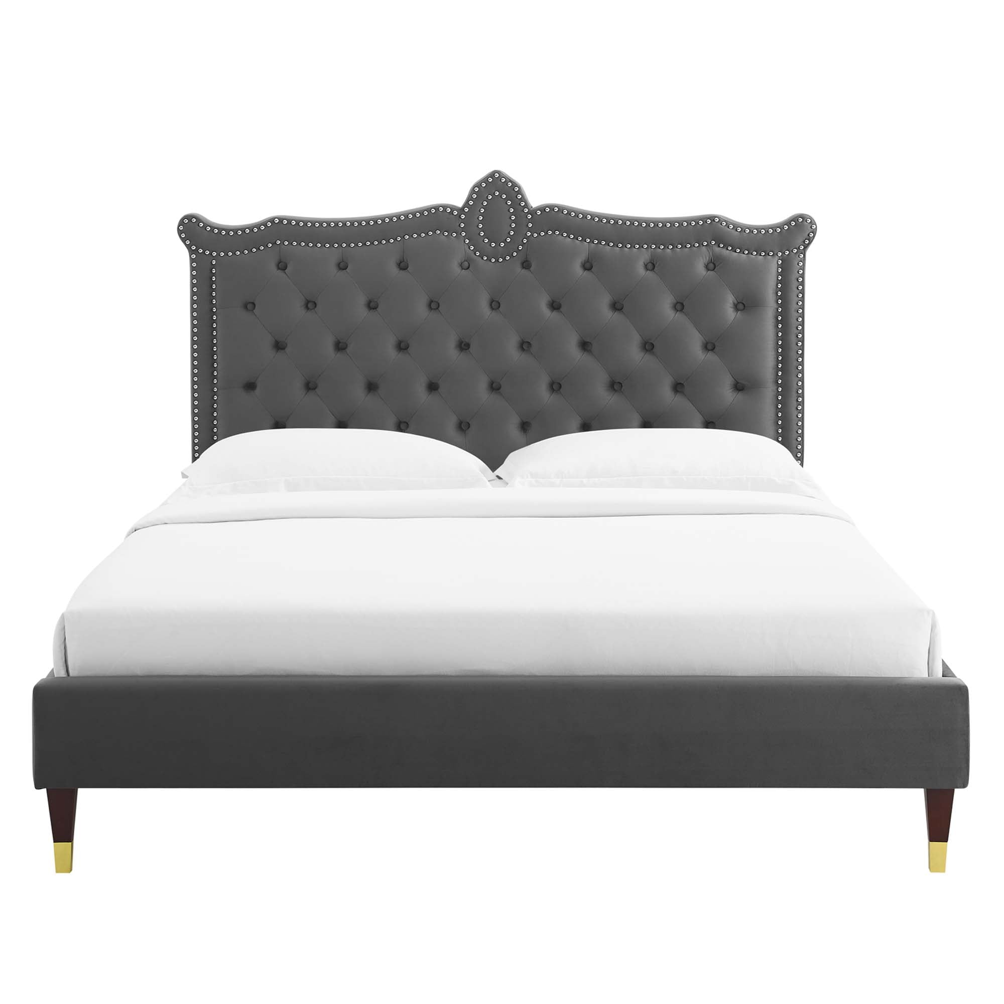 Clara Charcaol Performance Velvet Queen Platform Bed