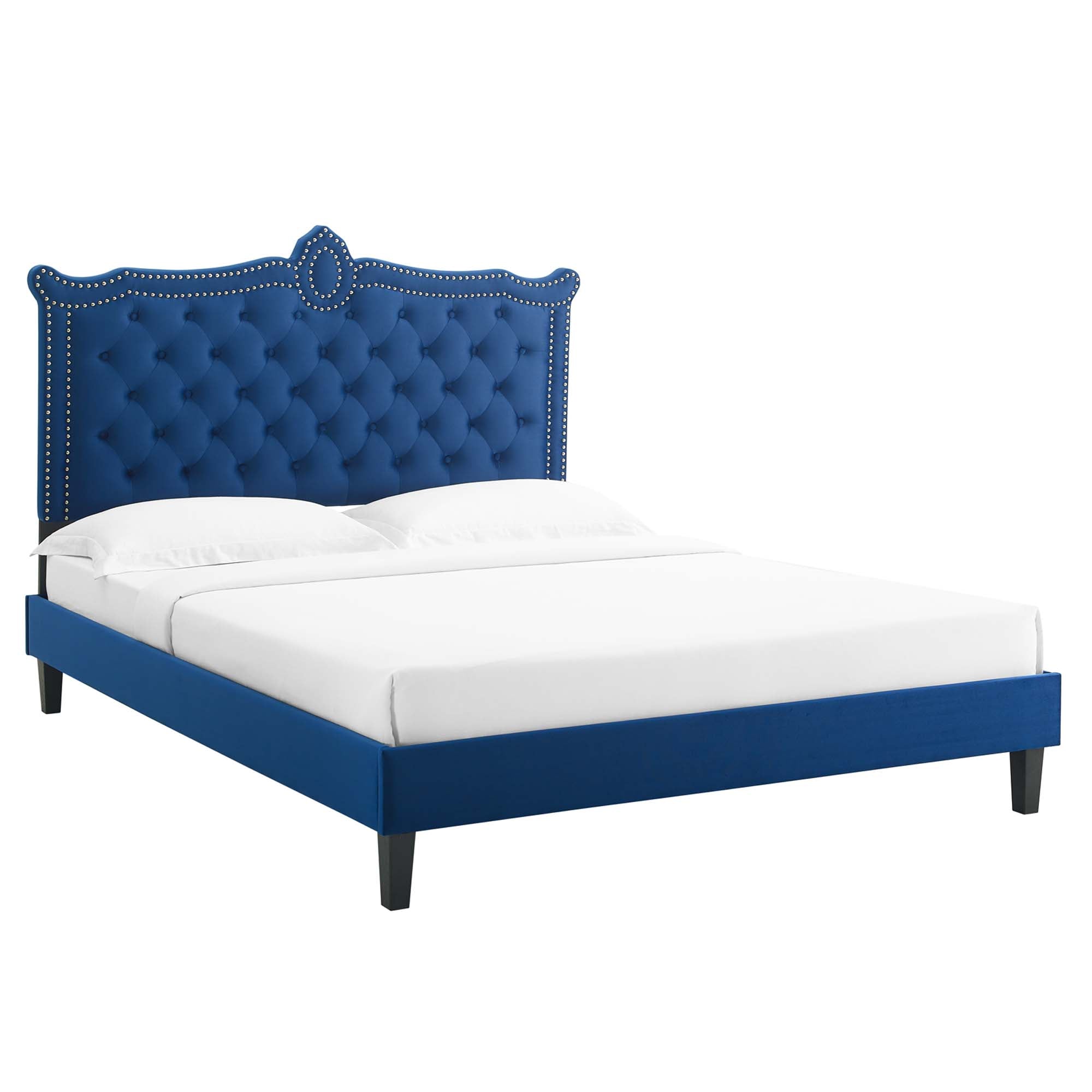 Clara White Performance Velvet Queen Platform Bed