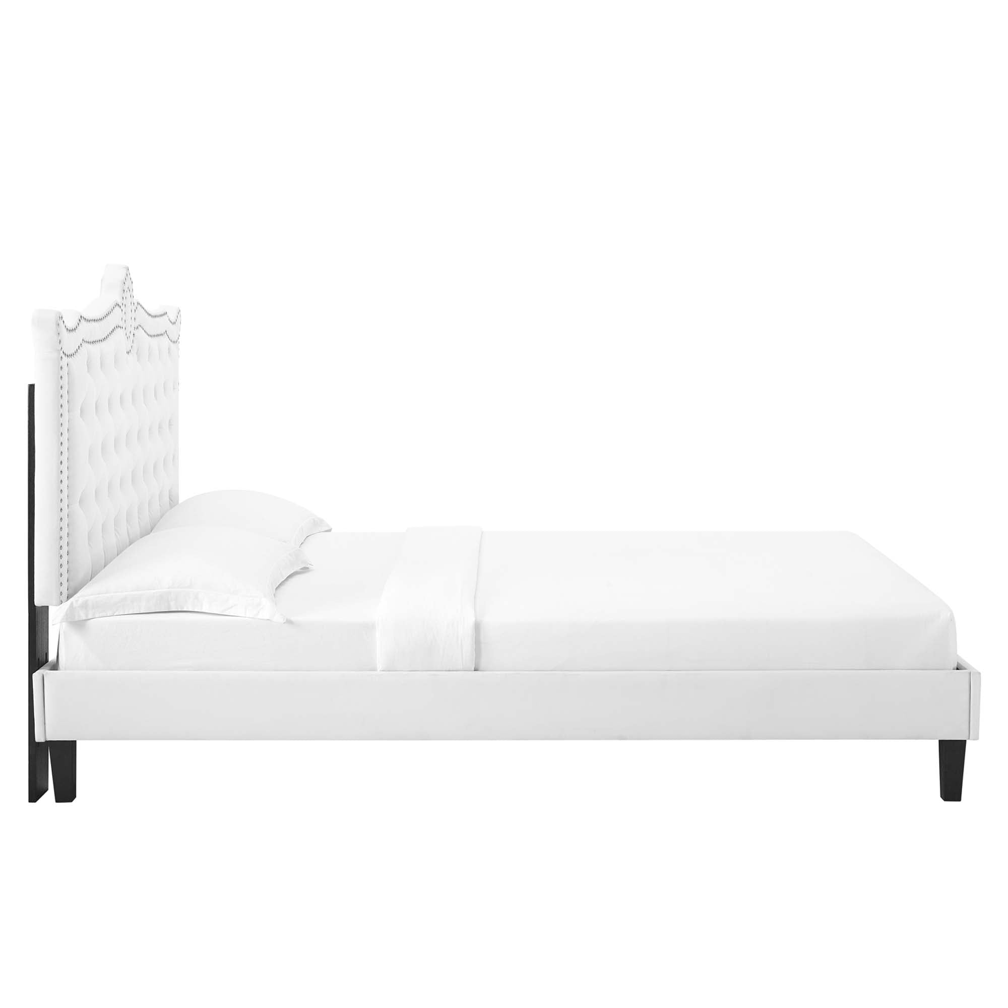 Clara White Performance Velvet Queen Platform Bed