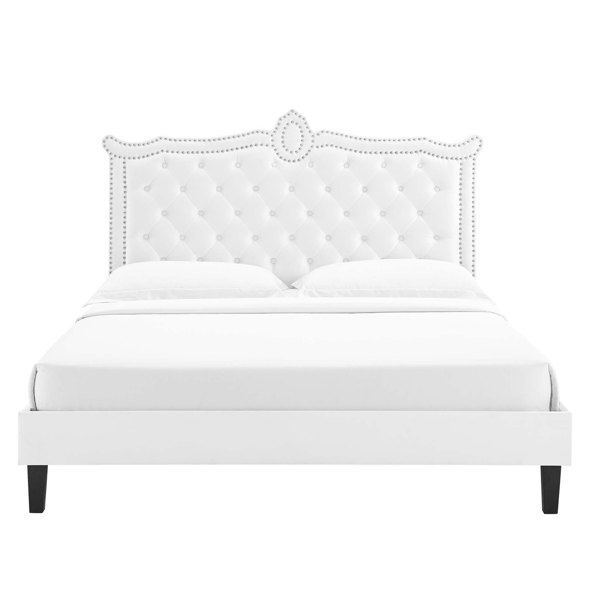 Clara White Performance Velvet Queen Platform Bed