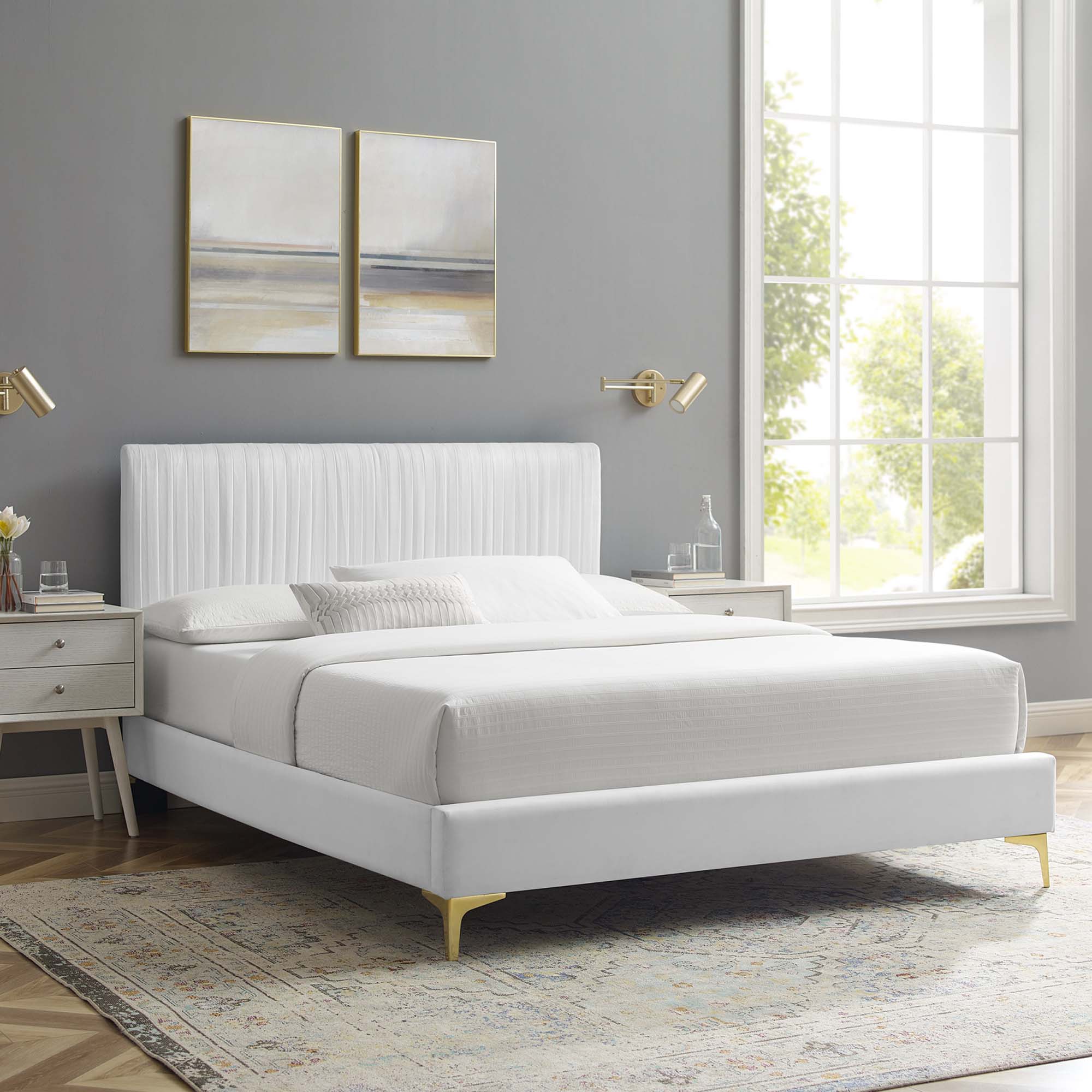 Peyton White Performance Velvet Queen Platform Bed