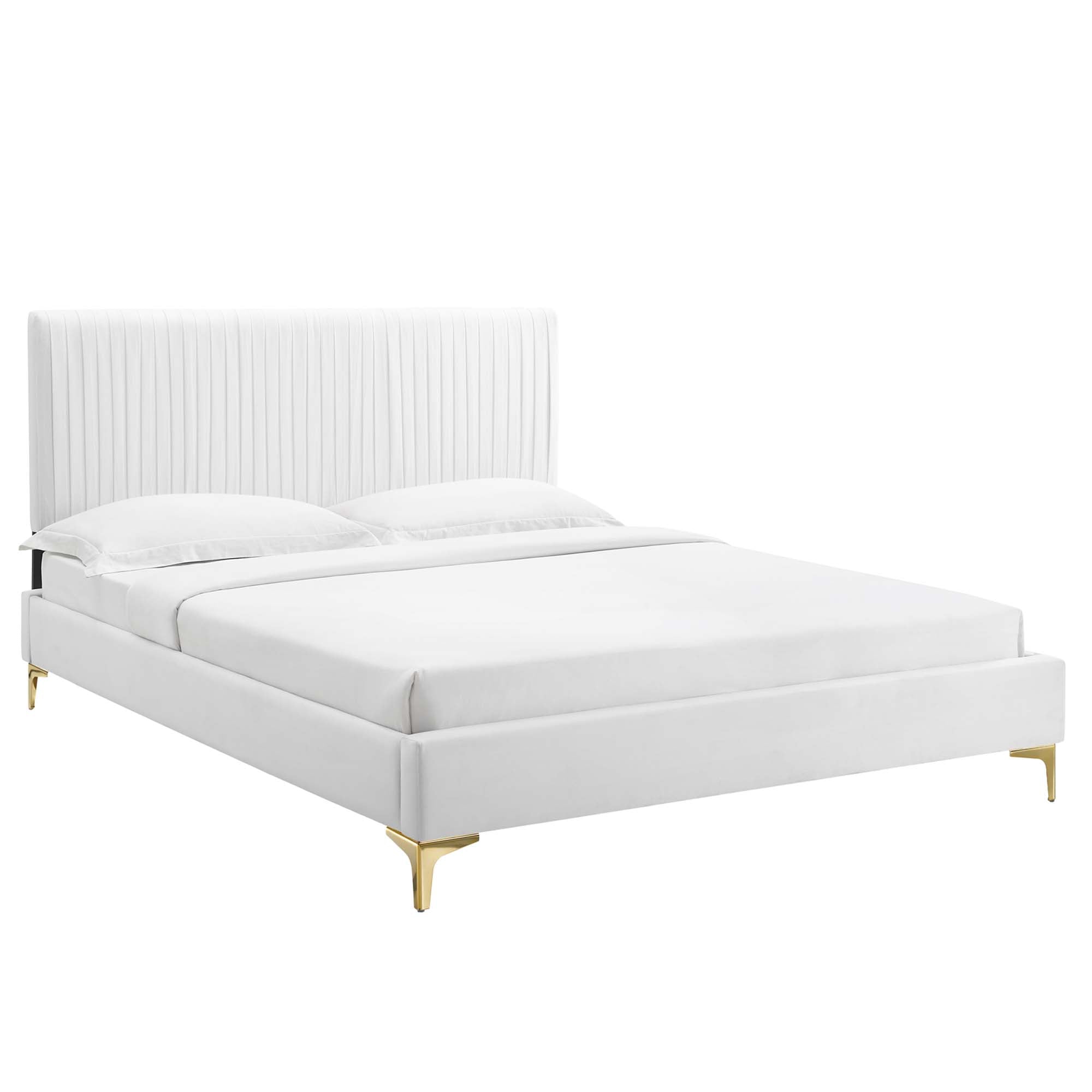 Peyton White Performance Velvet Queen Platform Bed