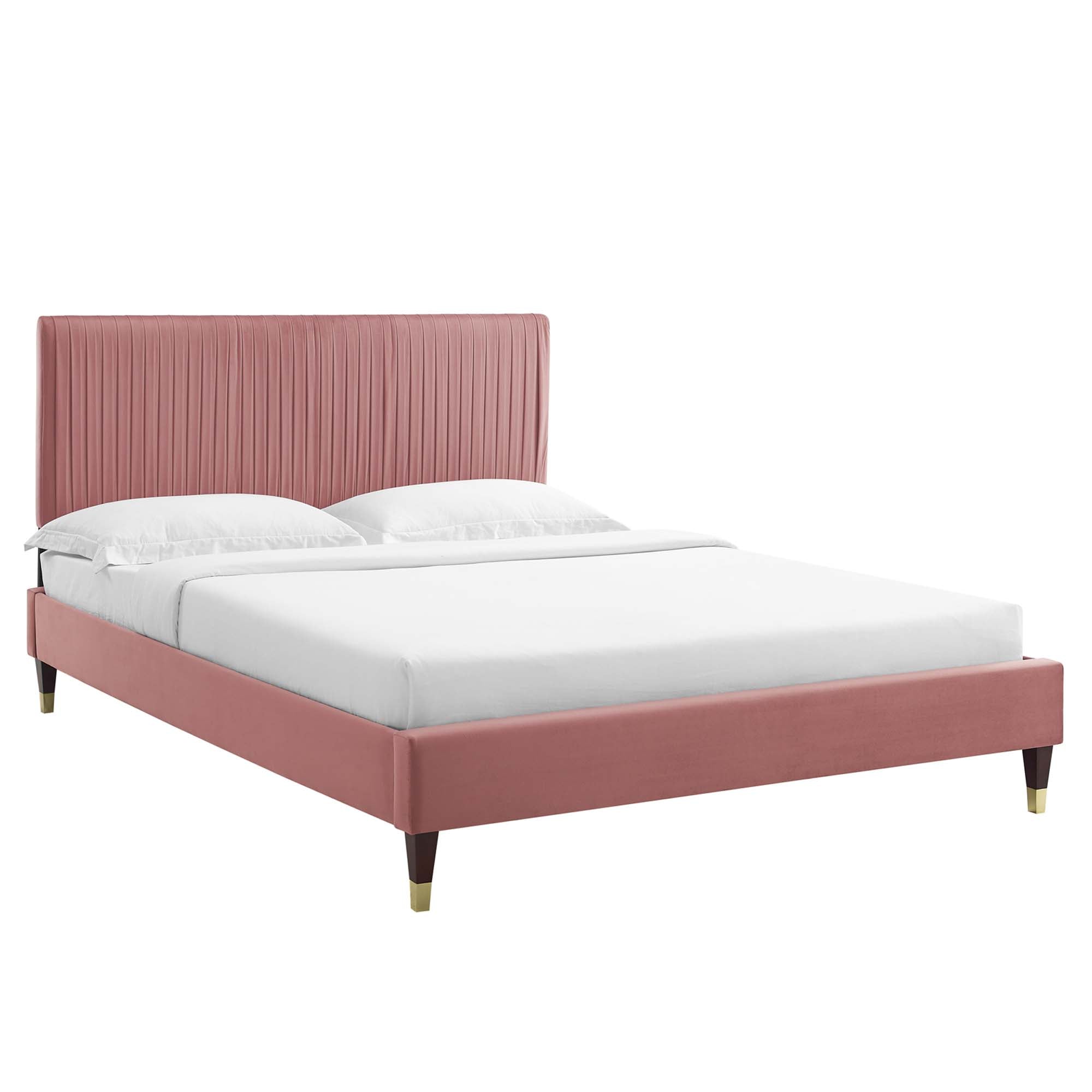 Peyton Dusty Rose Performance Velvet Queen Platform Bed