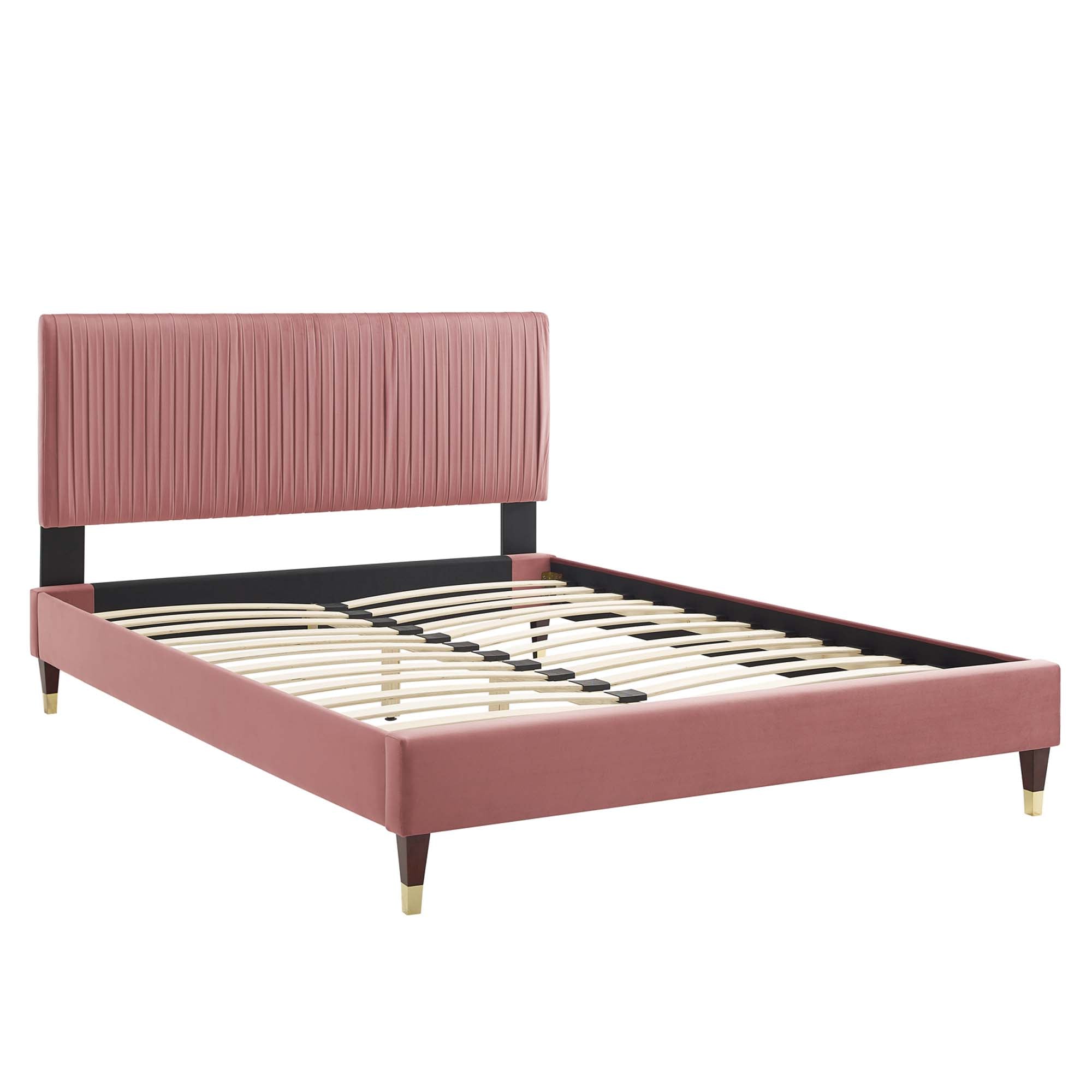 Peyton Dusty Rose Performance Velvet Queen Platform Bed