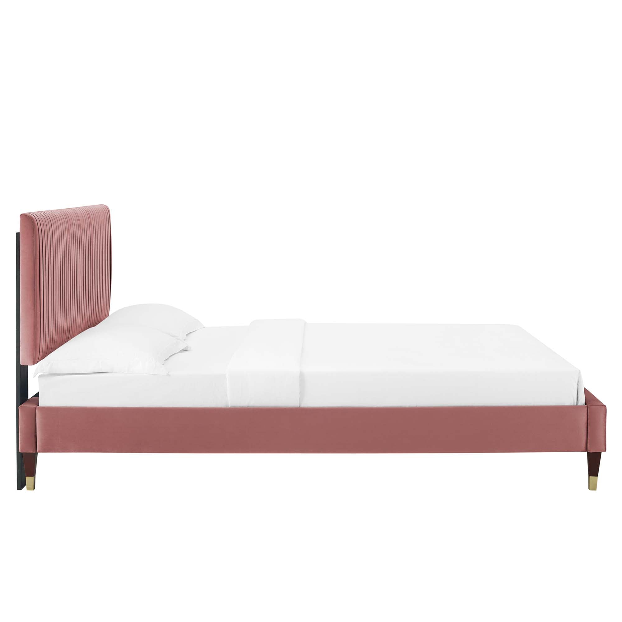 Peyton Dusty Rose Performance Velvet Queen Platform Bed