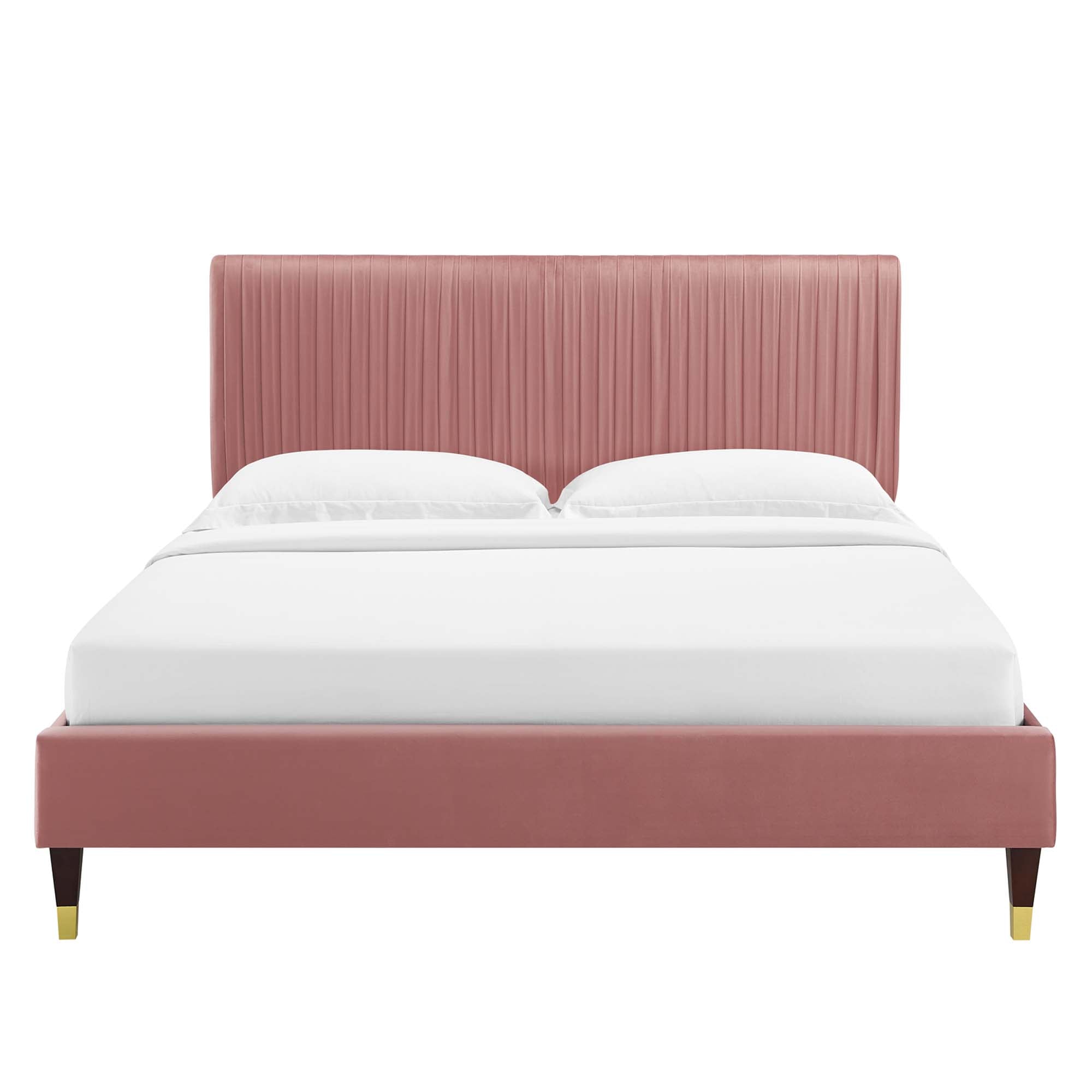 Peyton Dusty Rose Performance Velvet Queen Platform Bed