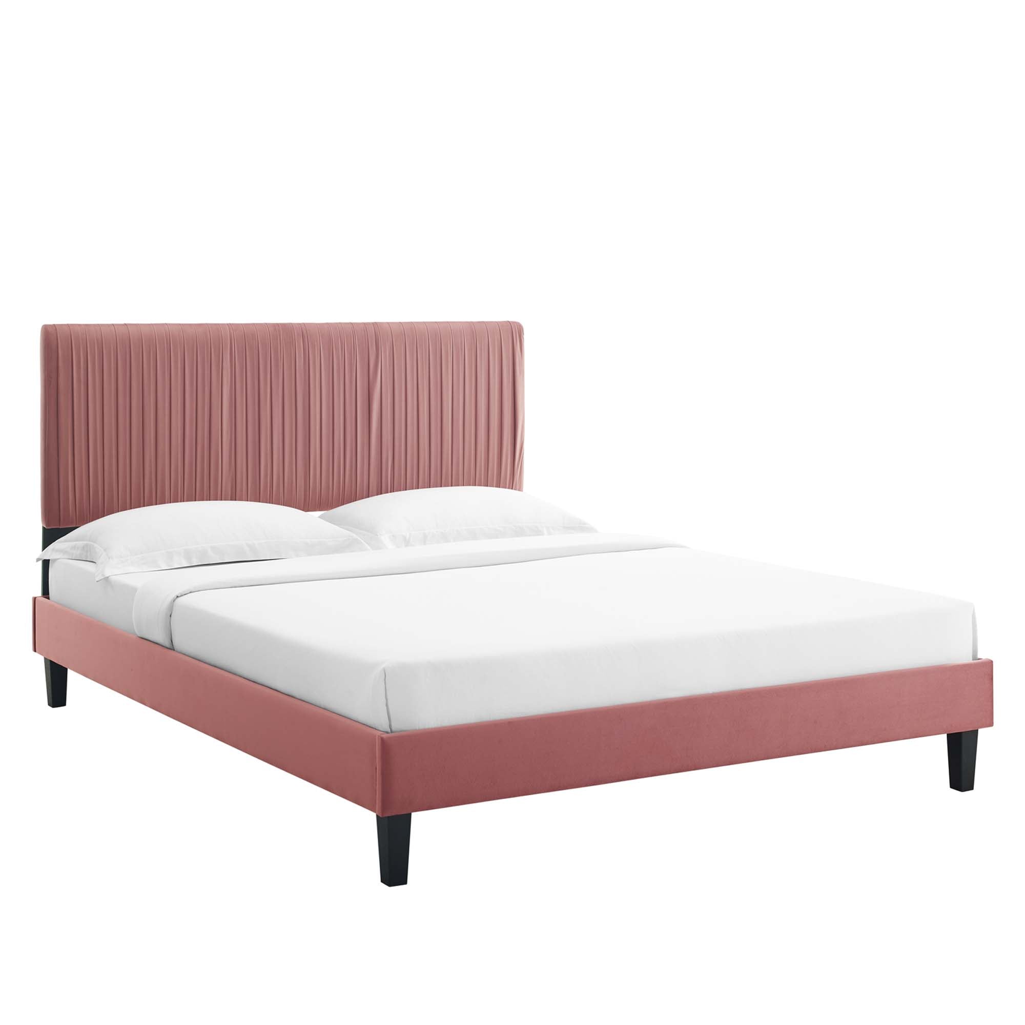 Peyton Dusty Rose Performance Velvet Queen Platform Bed