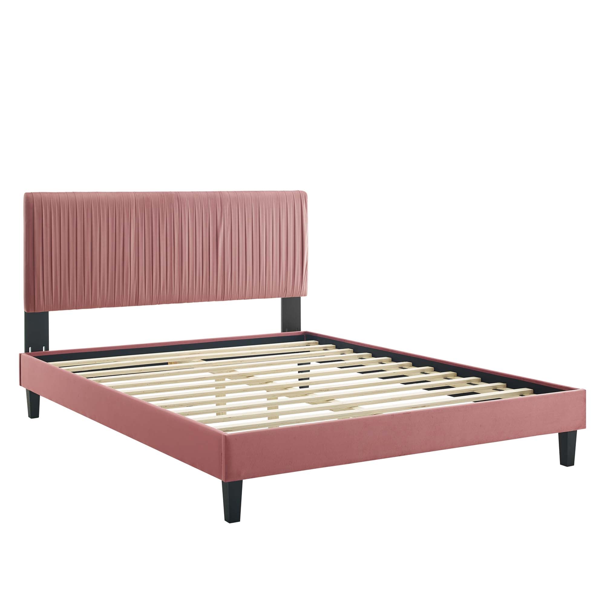 Peyton Dusty Rose Performance Velvet Queen Platform Bed