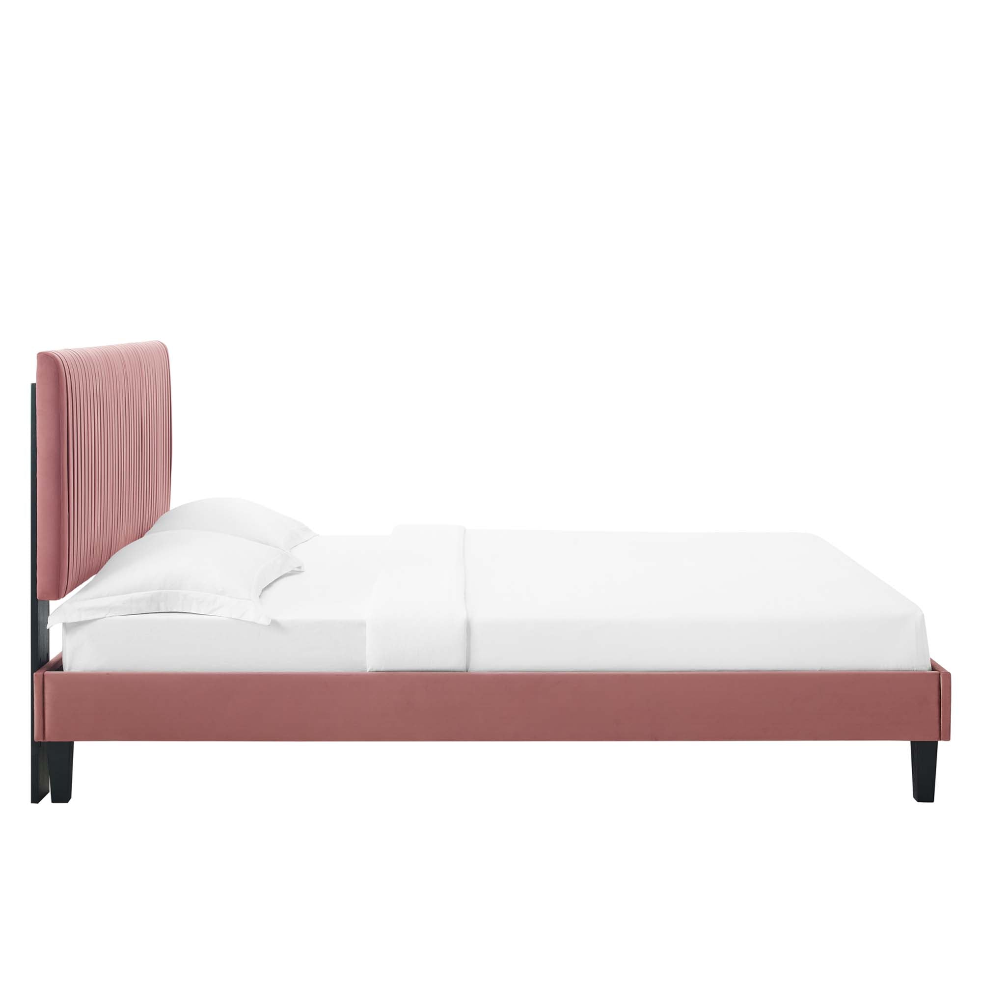 Peyton Dusty Rose Performance Velvet Queen Platform Bed