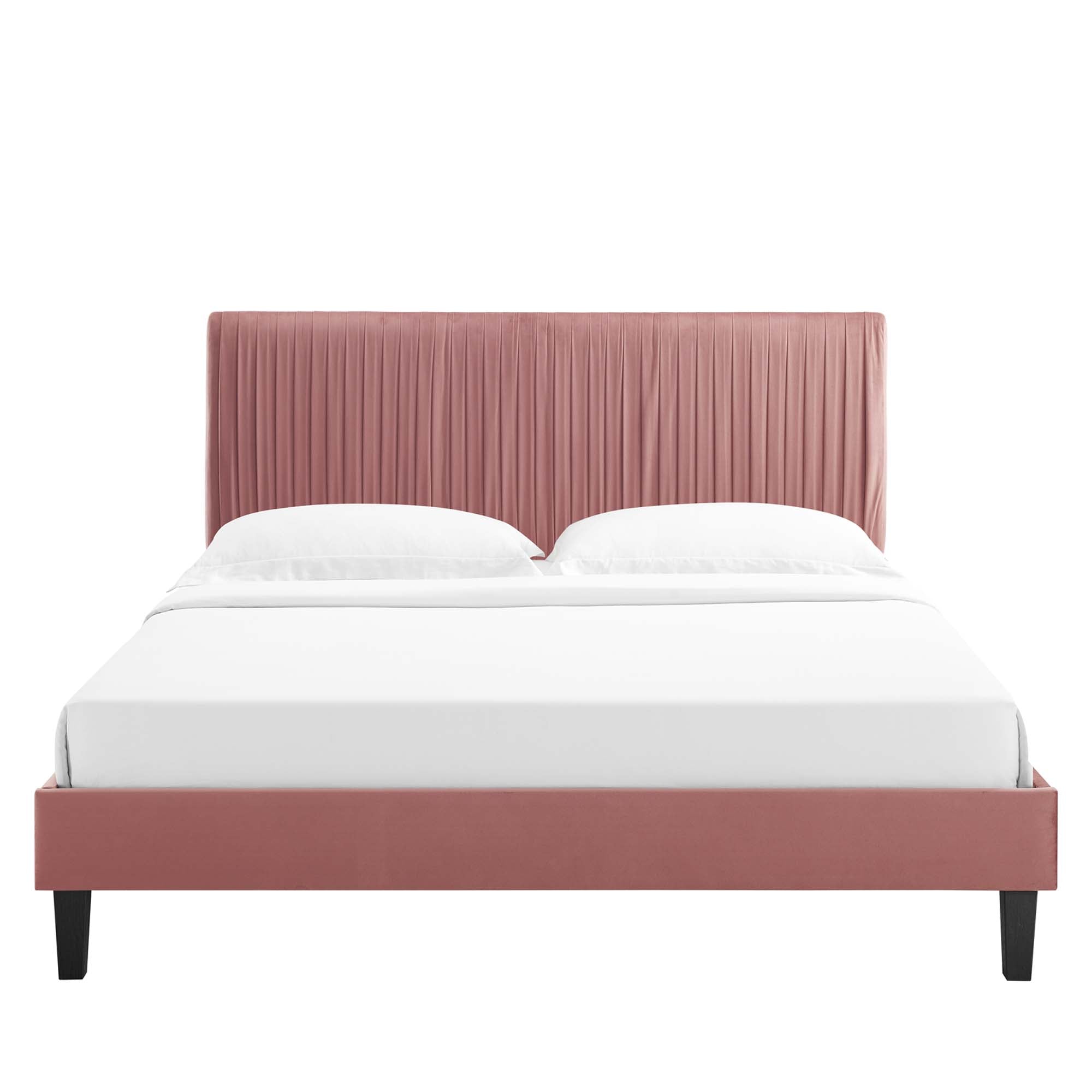 Peyton Dusty Rose Performance Velvet Queen Platform Bed