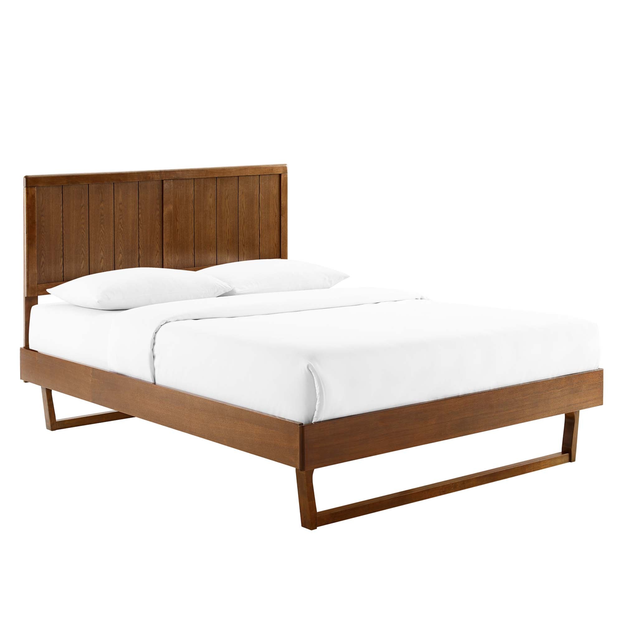 Alana Walnut Full Wood Platform Bed With Angular Frame