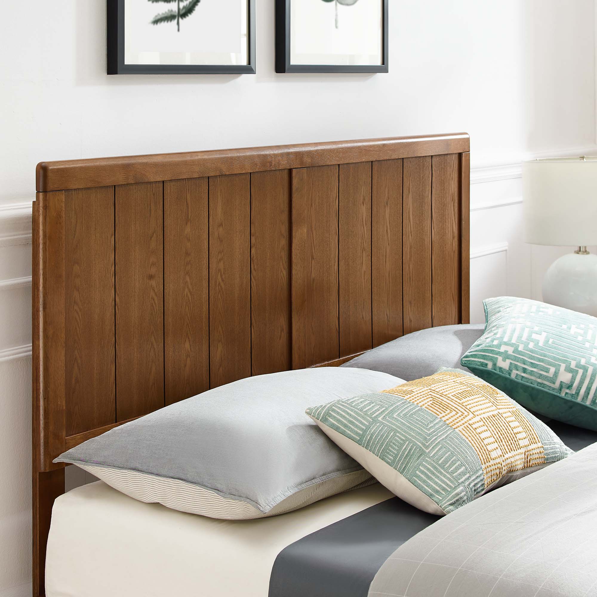 Alana Walnut Full Wood Platform Bed With Angular Frame