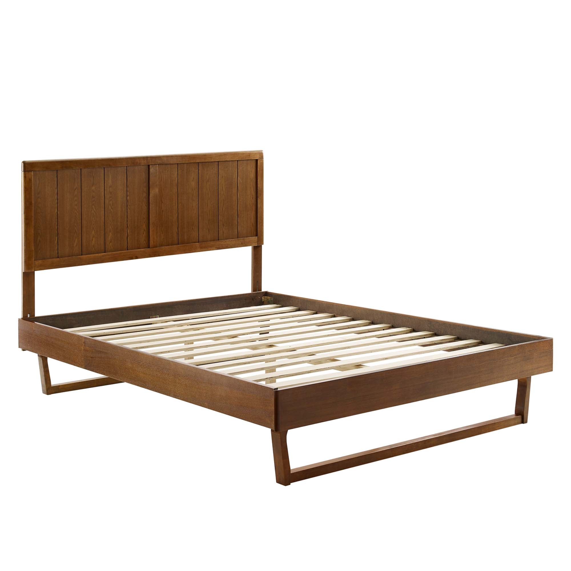 Alana Walnut Full Wood Platform Bed With Angular Frame