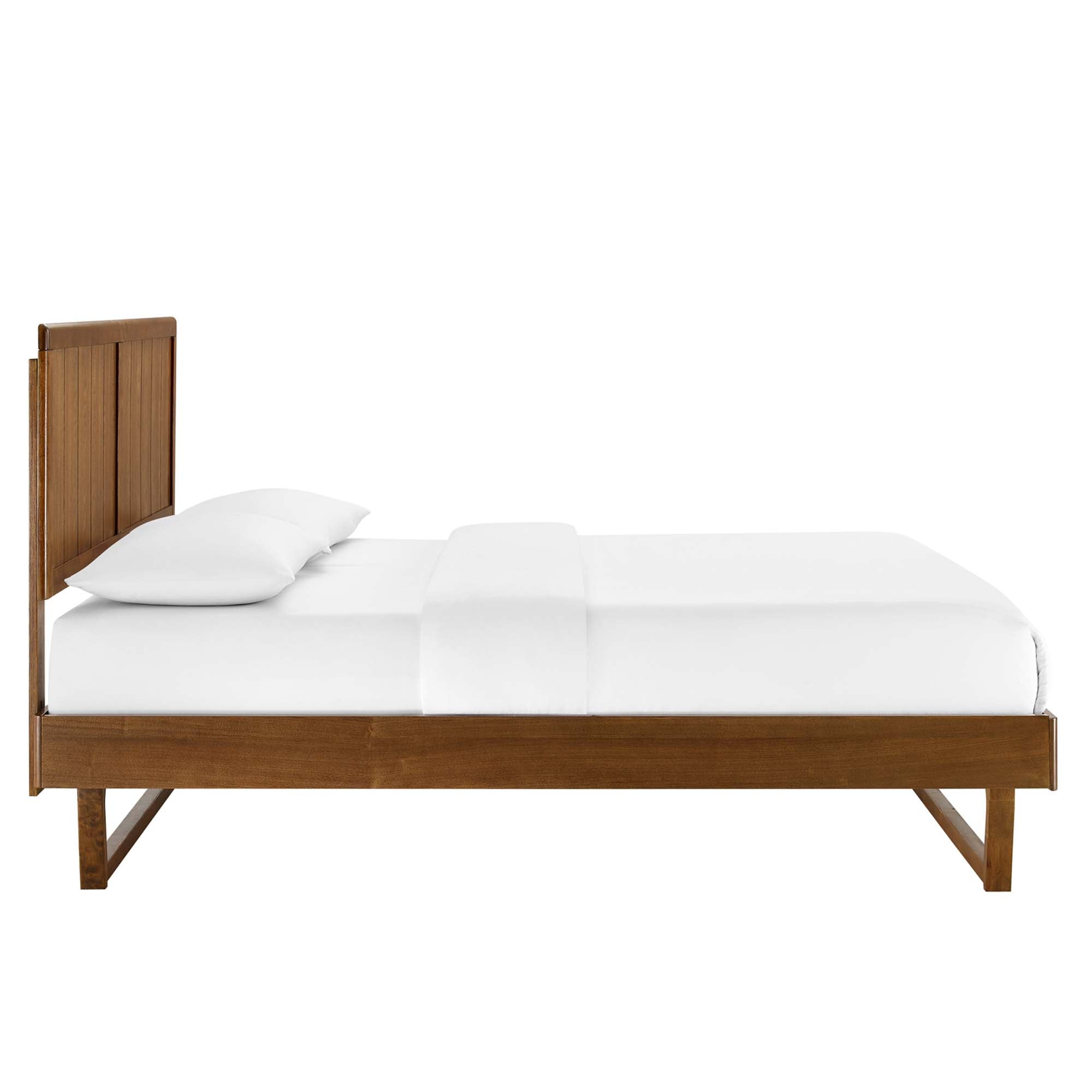 Alana Walnut Full Wood Platform Bed With Angular Frame