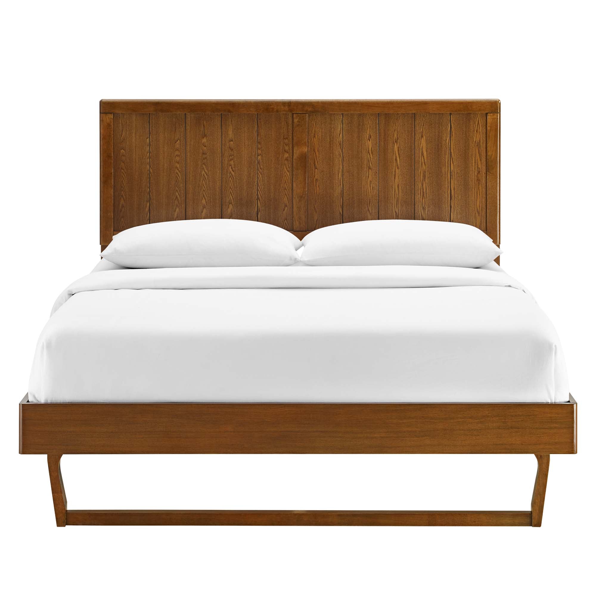 Alana Walnut Full Wood Platform Bed With Angular Frame