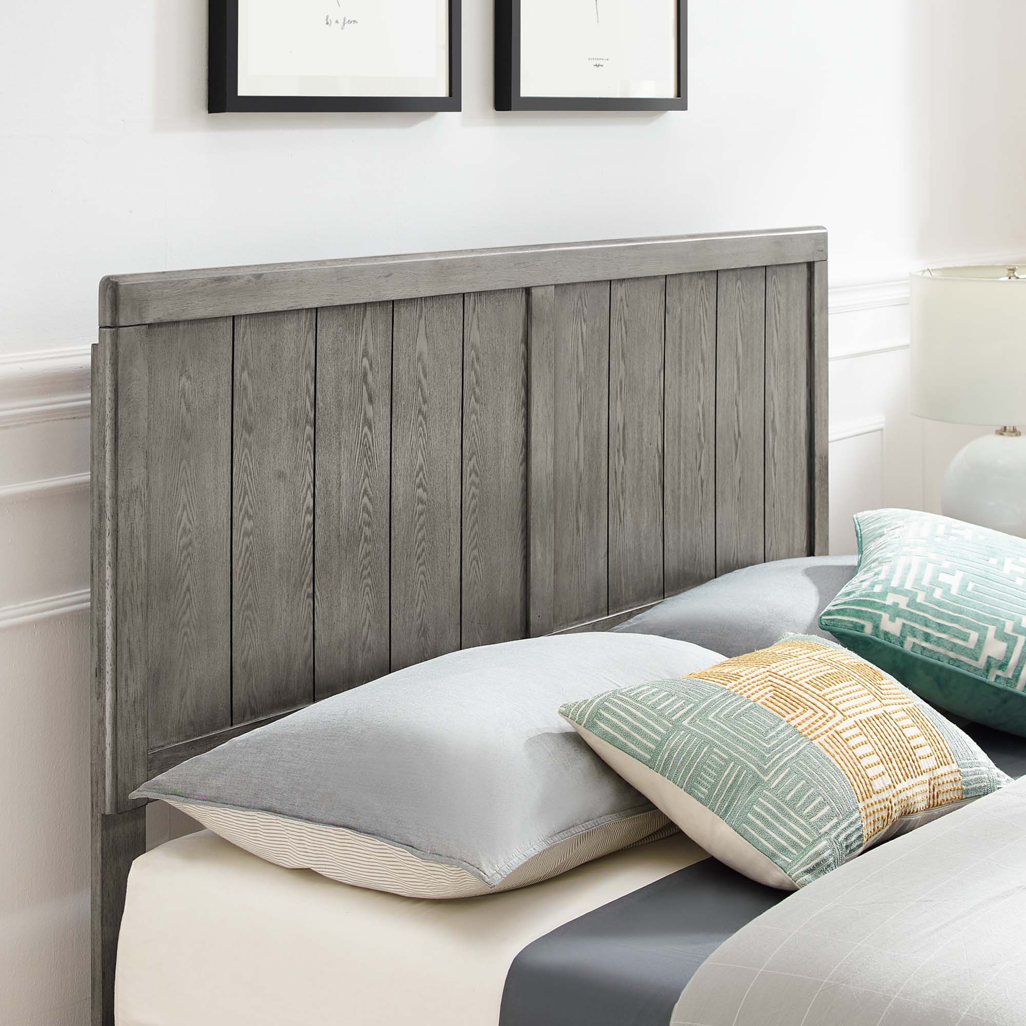 Alana Gray King Wood Platform Bed With Angular Frame