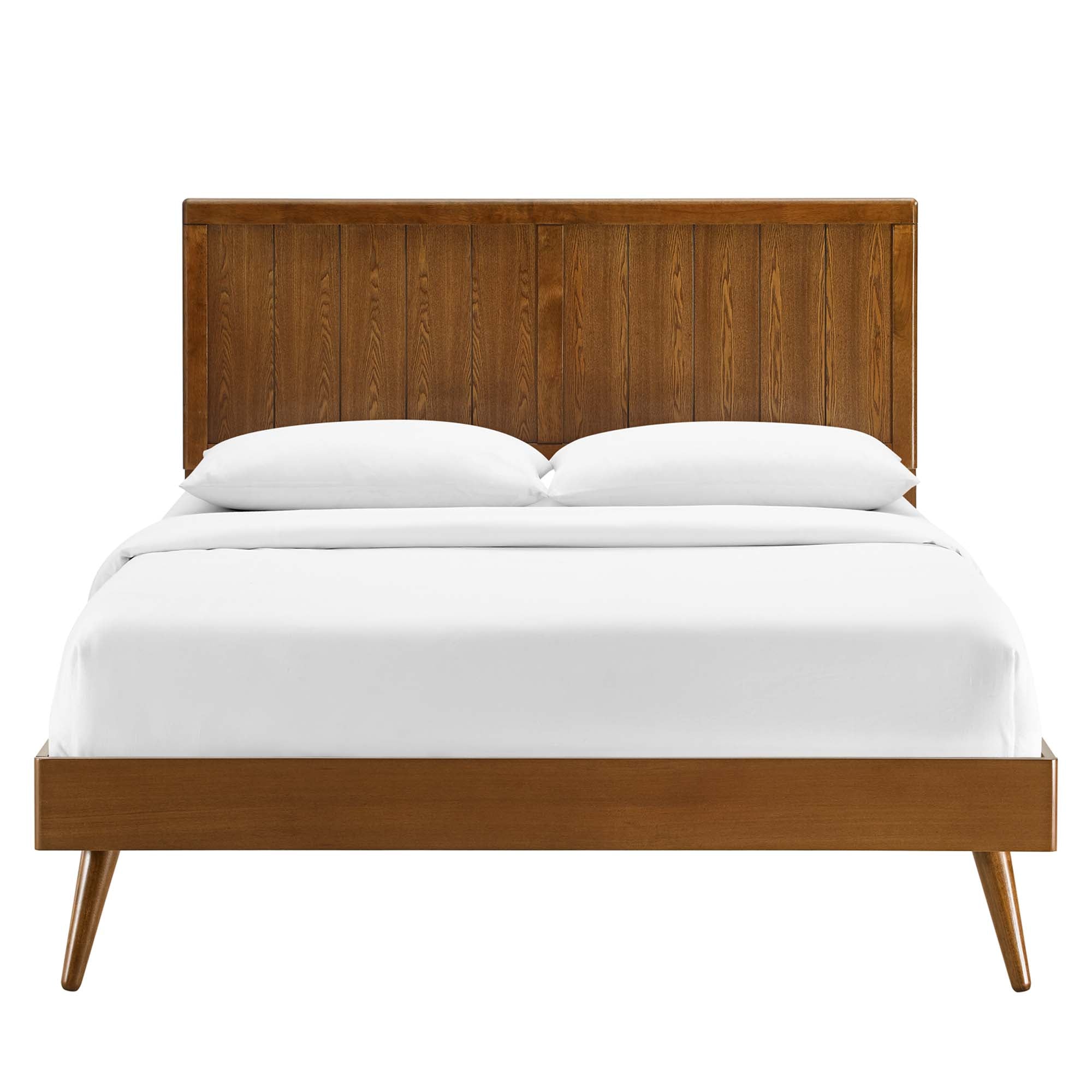 Alana Walnut King Wood Platform Bed With Splayed Legs