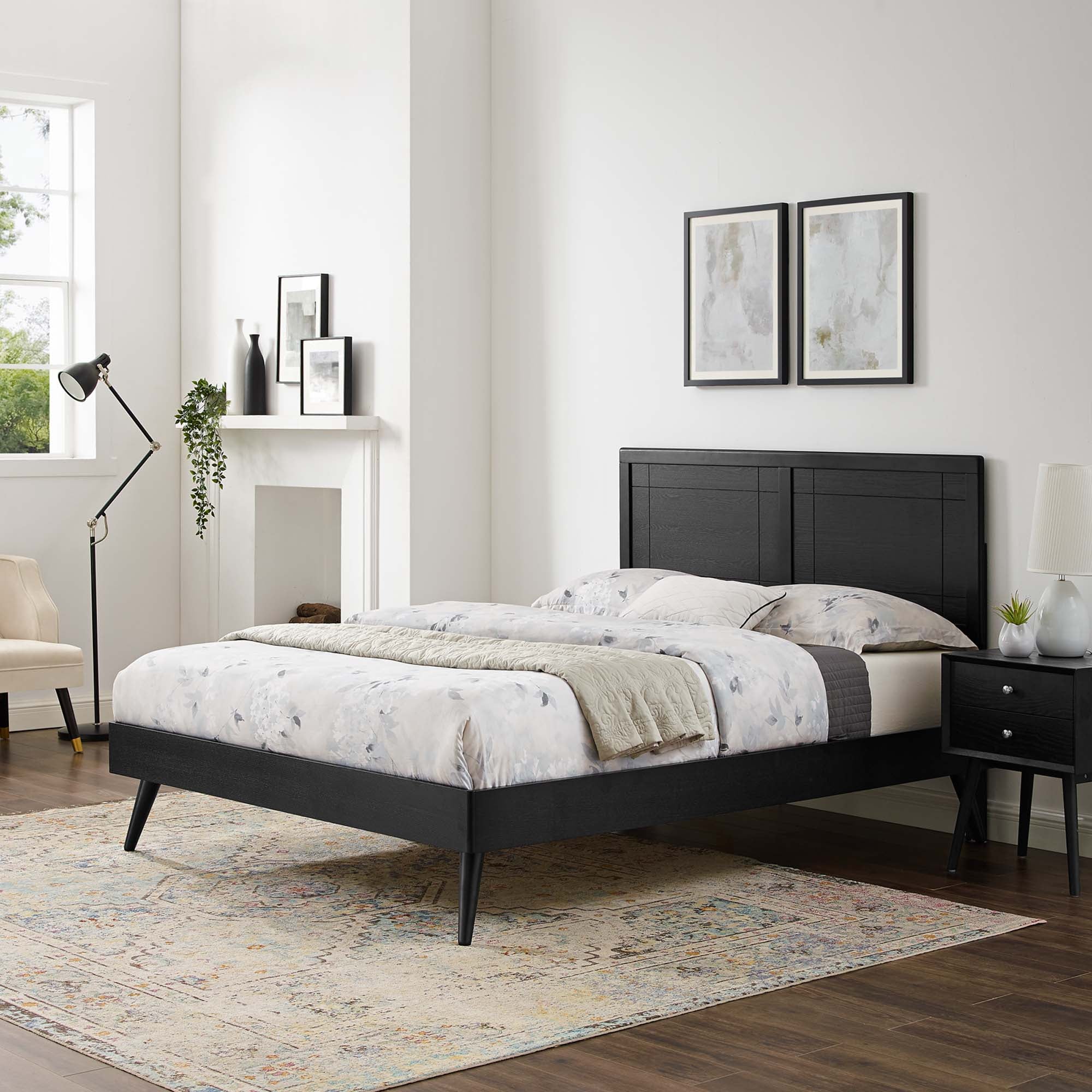 Marlee Black Twin Wood Platform Bed With Splayed Legs