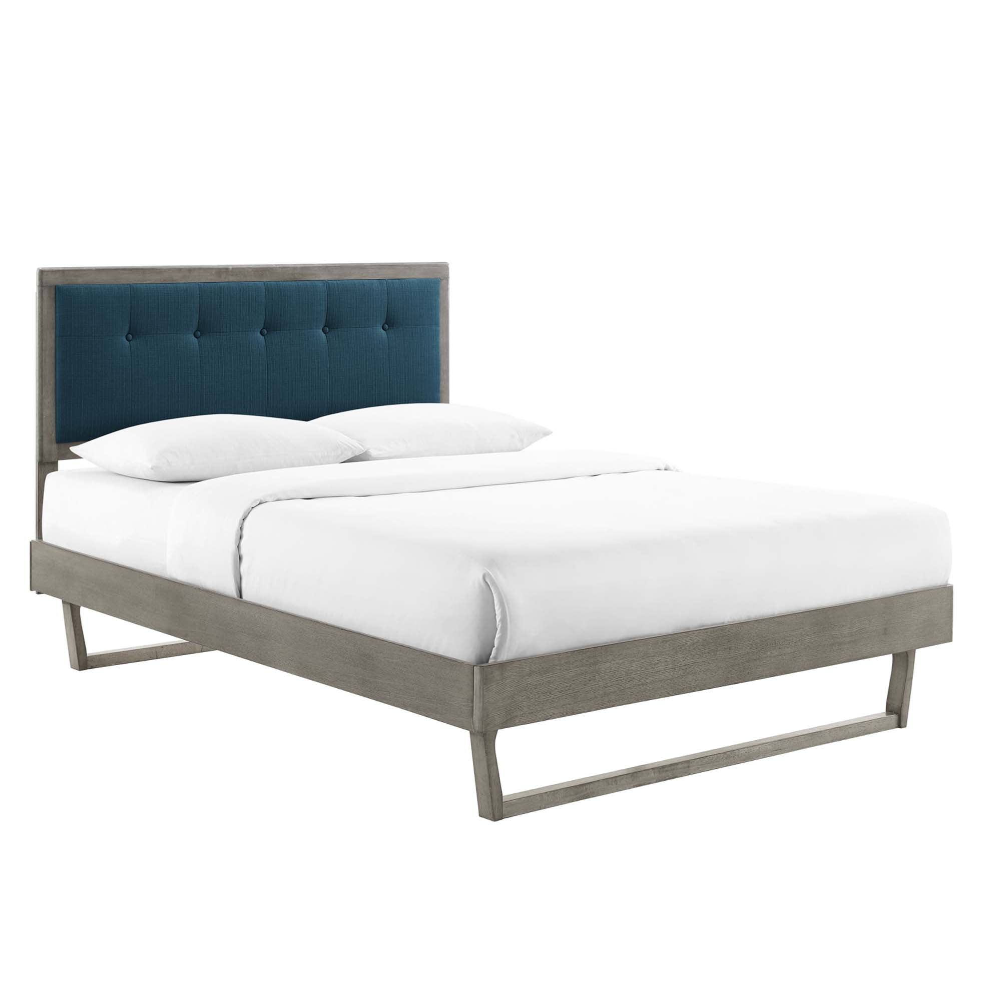 Willow Grey Charcoal King Wood Platform Bed With Angular Frame