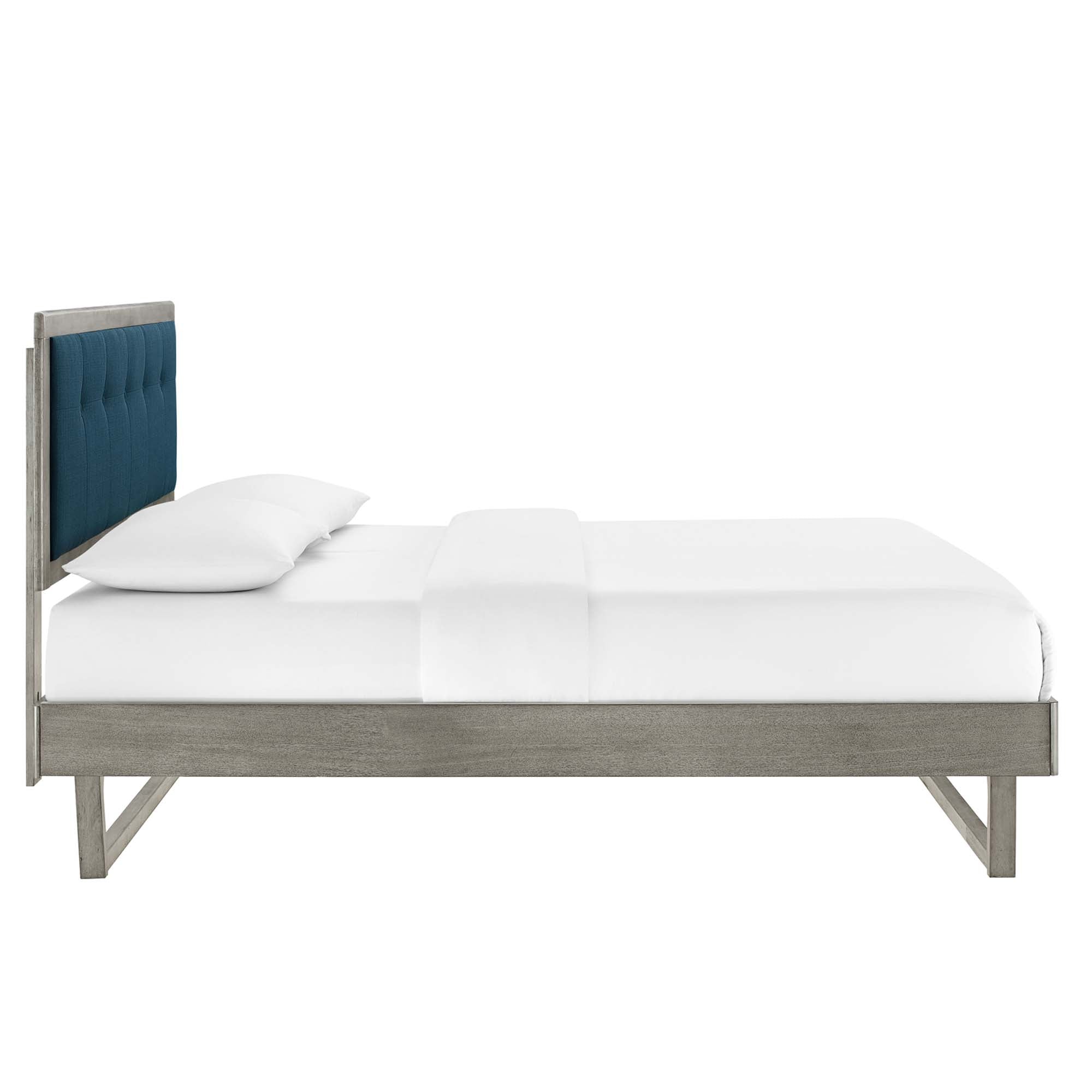 Willow Wood King Platform Bed With Angular Frame, Gray Azure