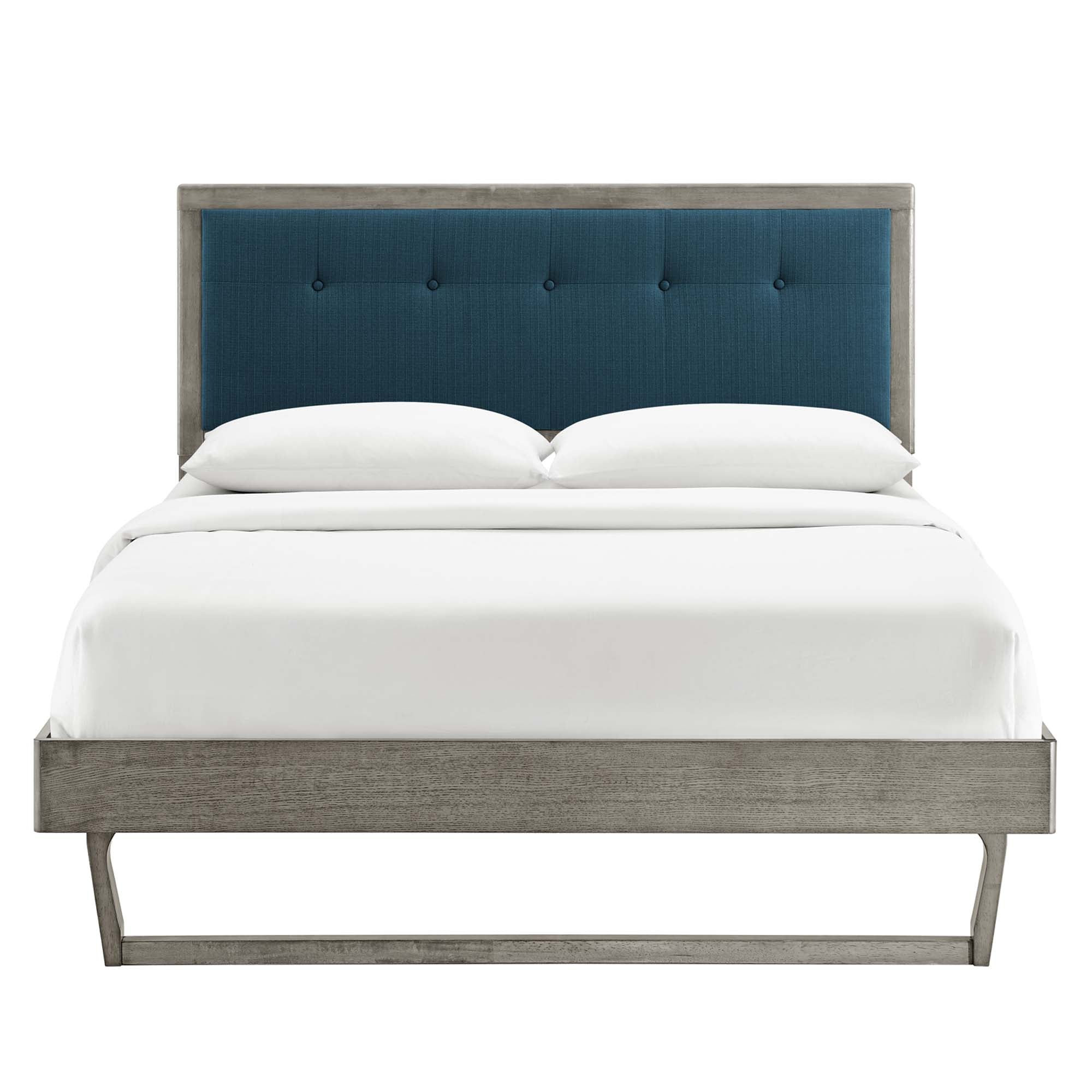 Willow Wood King Platform Bed With Angular Frame, Gray Azure