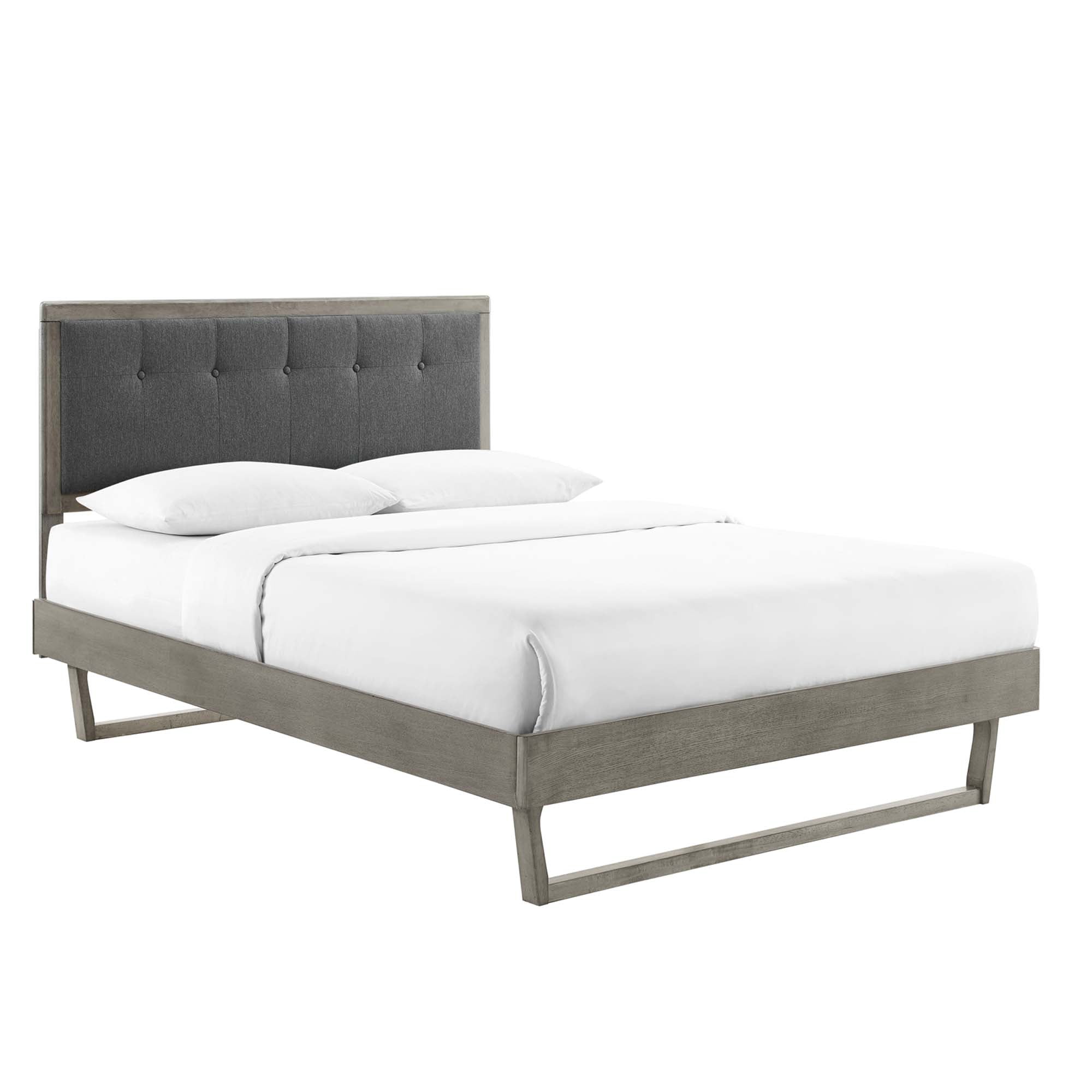 Willow Grey Charcoal King Wood Platform Bed With Angular Frame