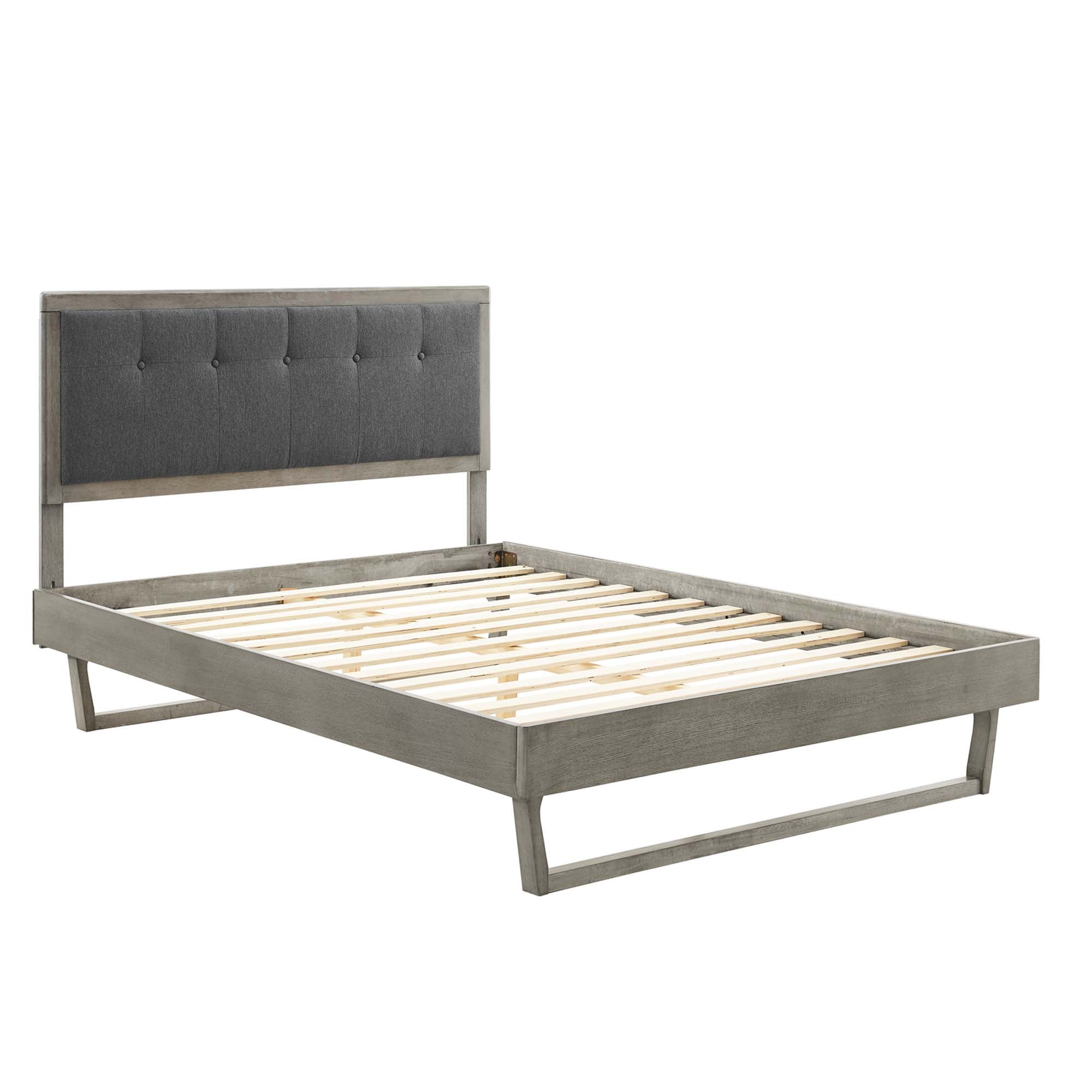 Willow Grey Charcoal King Wood Platform Bed With Angular Frame