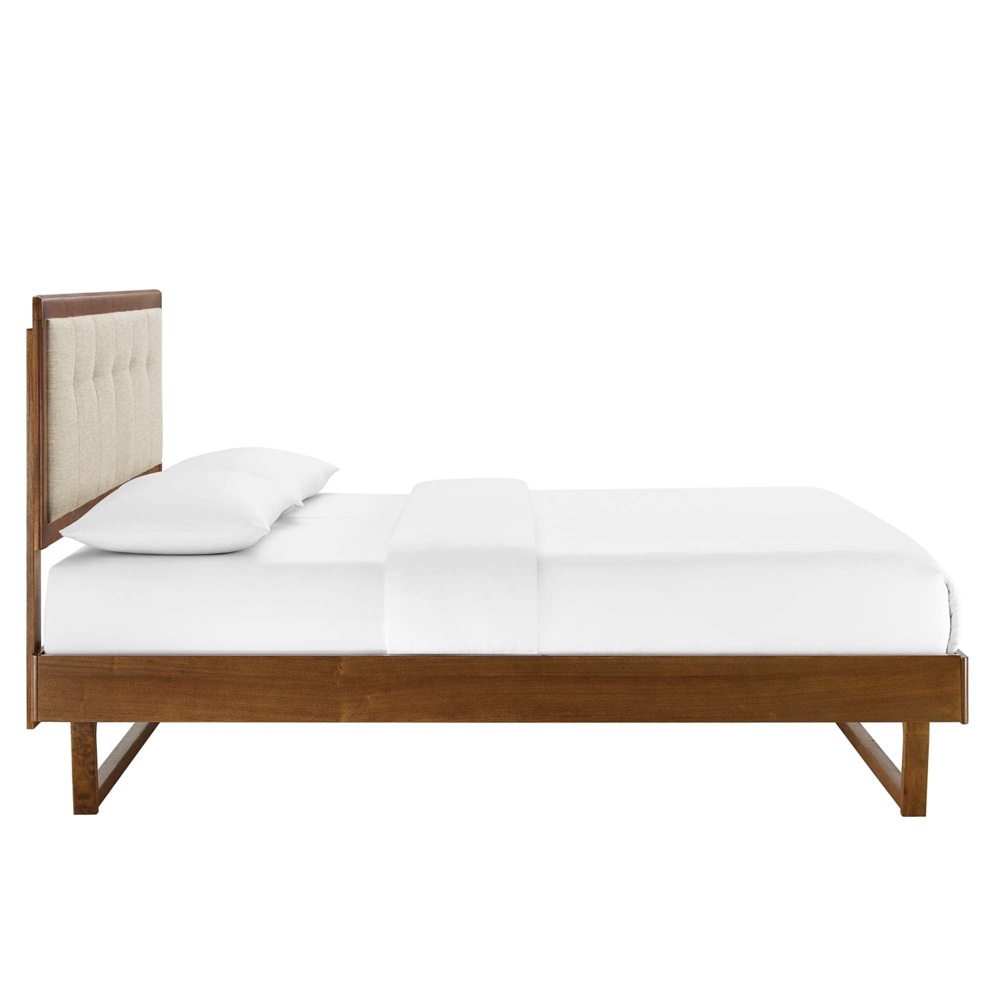 Willow Wood King Platform Bed With Angular Frame, Walnut Beige