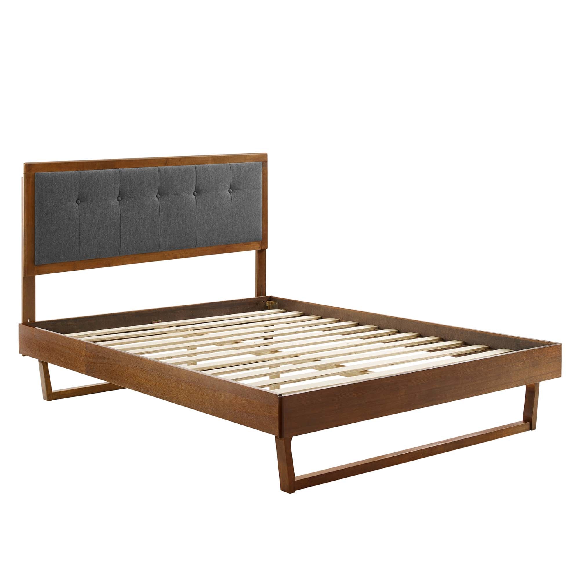 Willow Wood King Platform Bed With Angular Frame, Walnut Charcoal