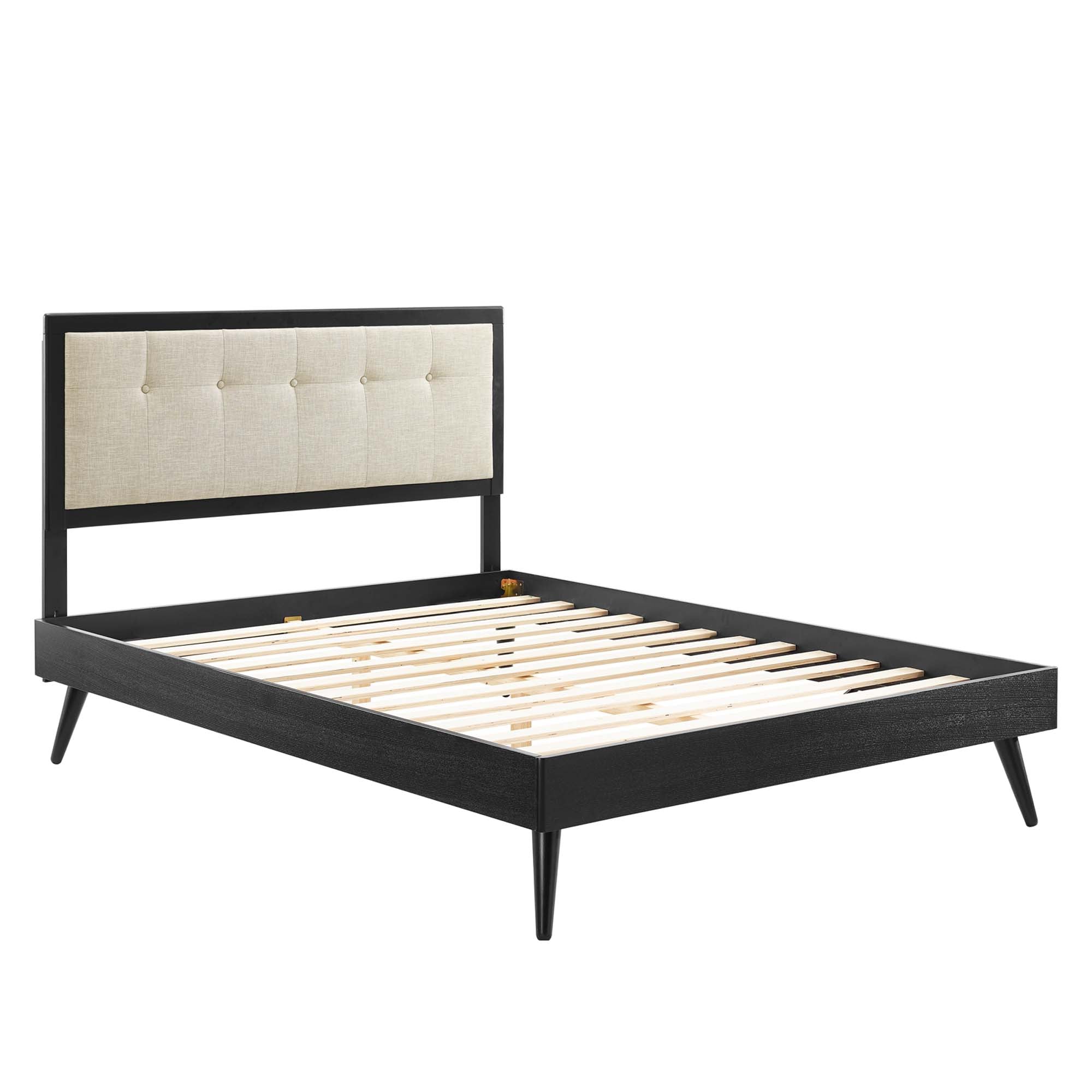 Willow Wood King Platform Bed With Splayed Legs, Black Beige