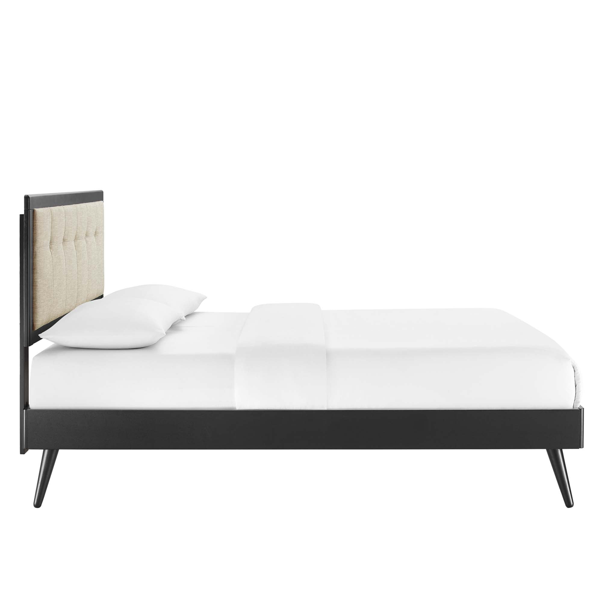 Willow Wood King Platform Bed With Splayed Legs, Black Beige