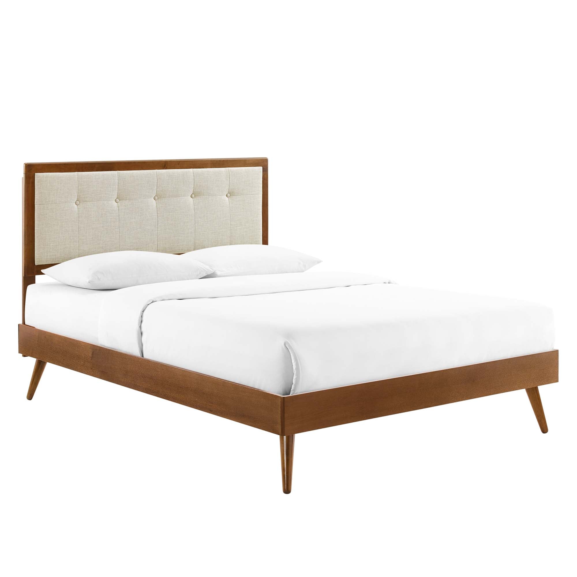 Willow Walnut Beige King Wood Platform Bed With Splayed Legs