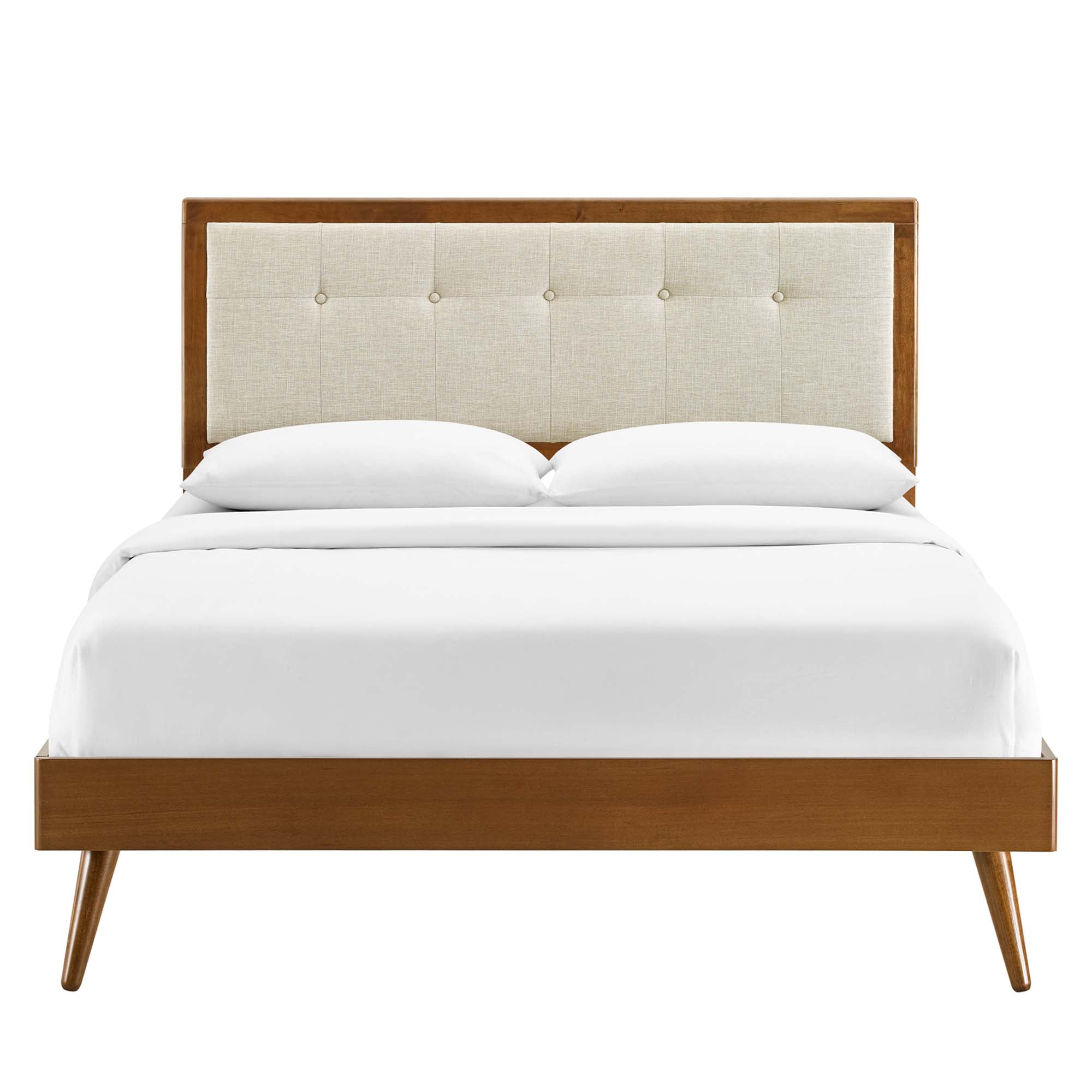 Eli King Solid Wood Platform Bed  Heavy Capacity Tufted Headboard