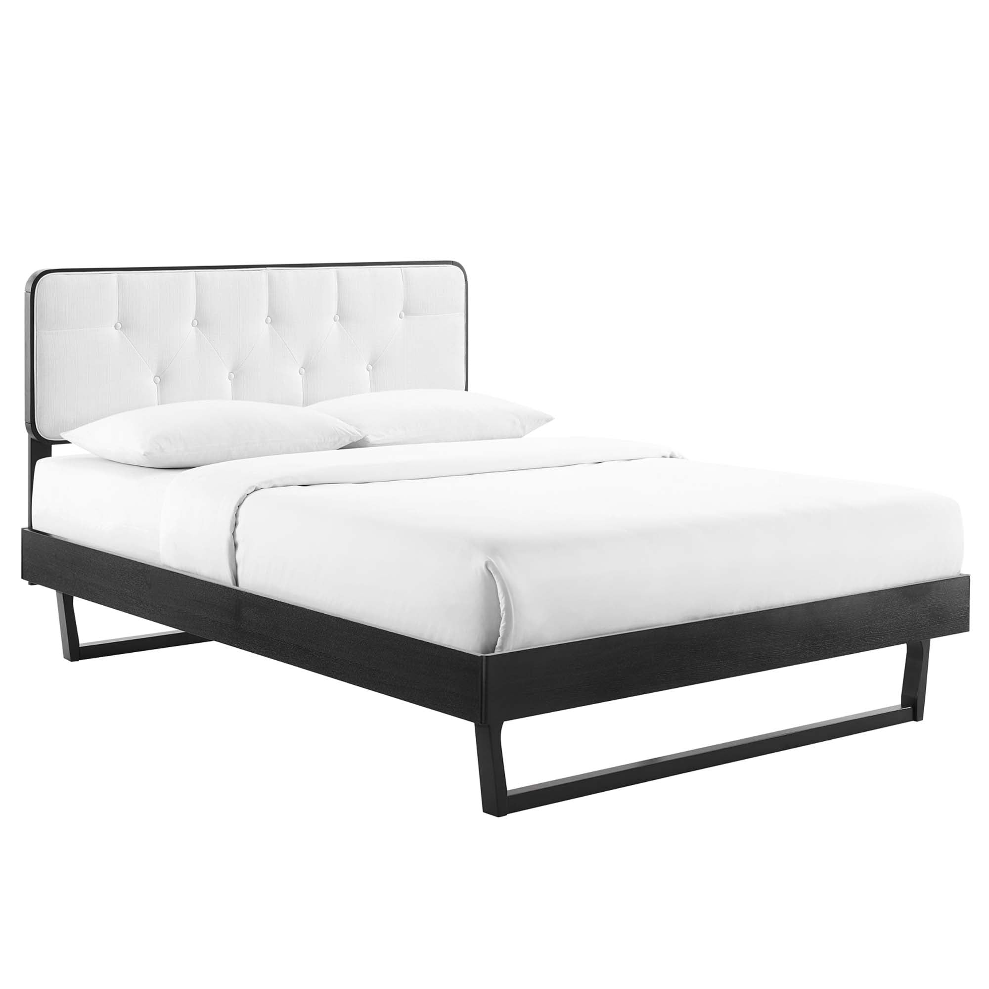 Bridgette Black White Full Wood Platform Bed With Angular Frame