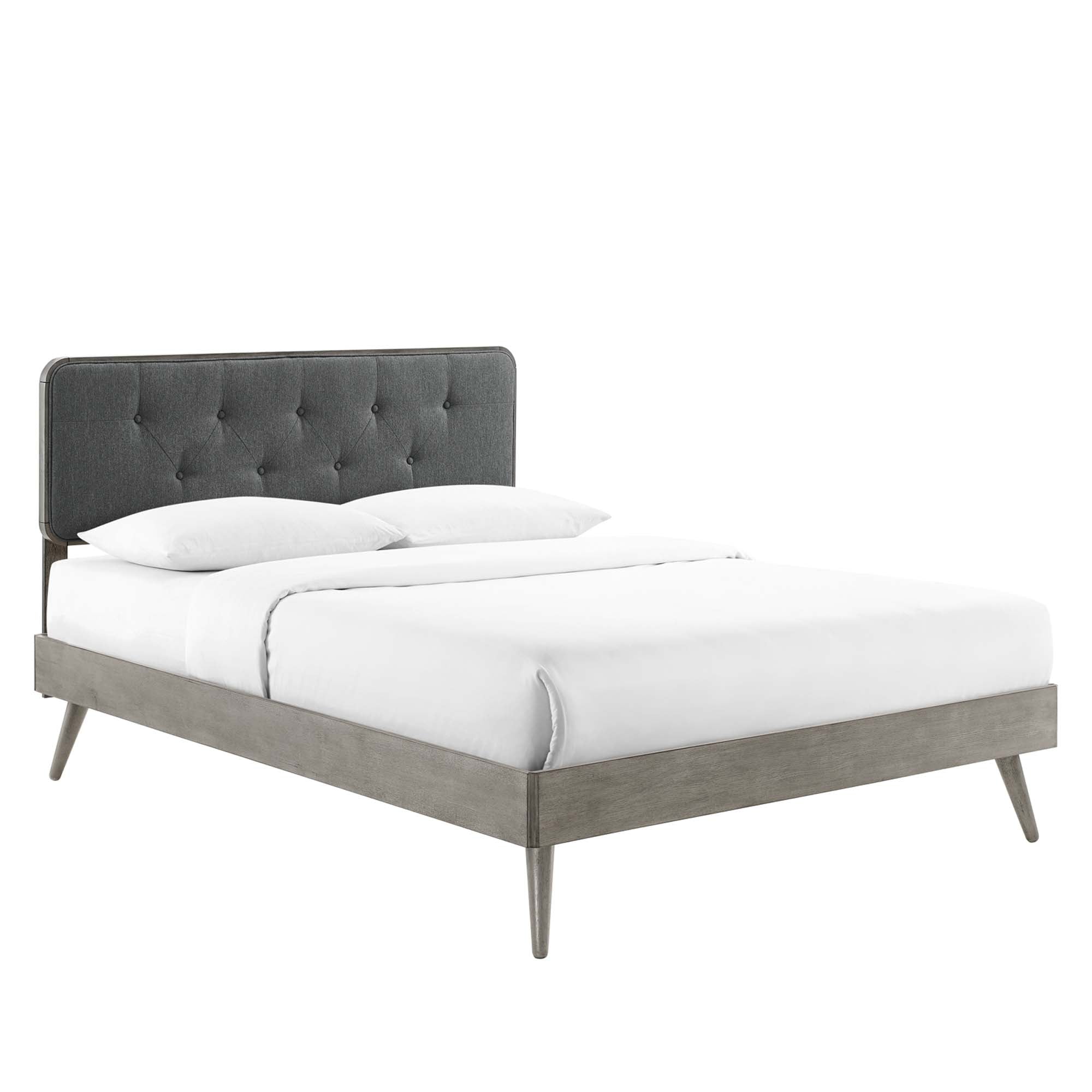 Bridgette Black Beige King Wood Platform Bed With Splayed Legs