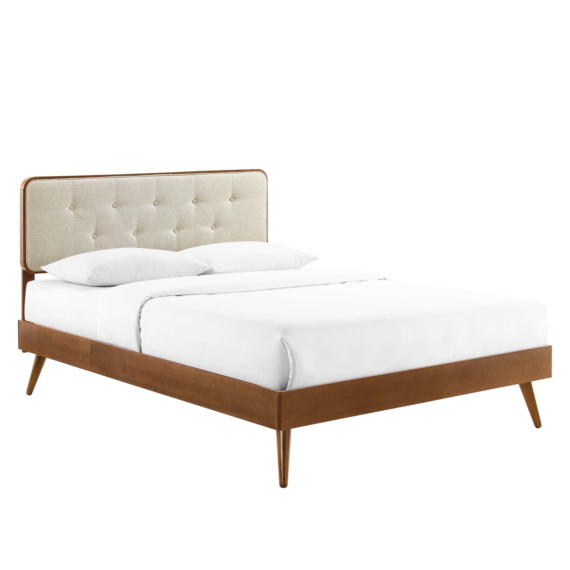 Bridgette Black Beige King Wood Platform Bed With Splayed Legs