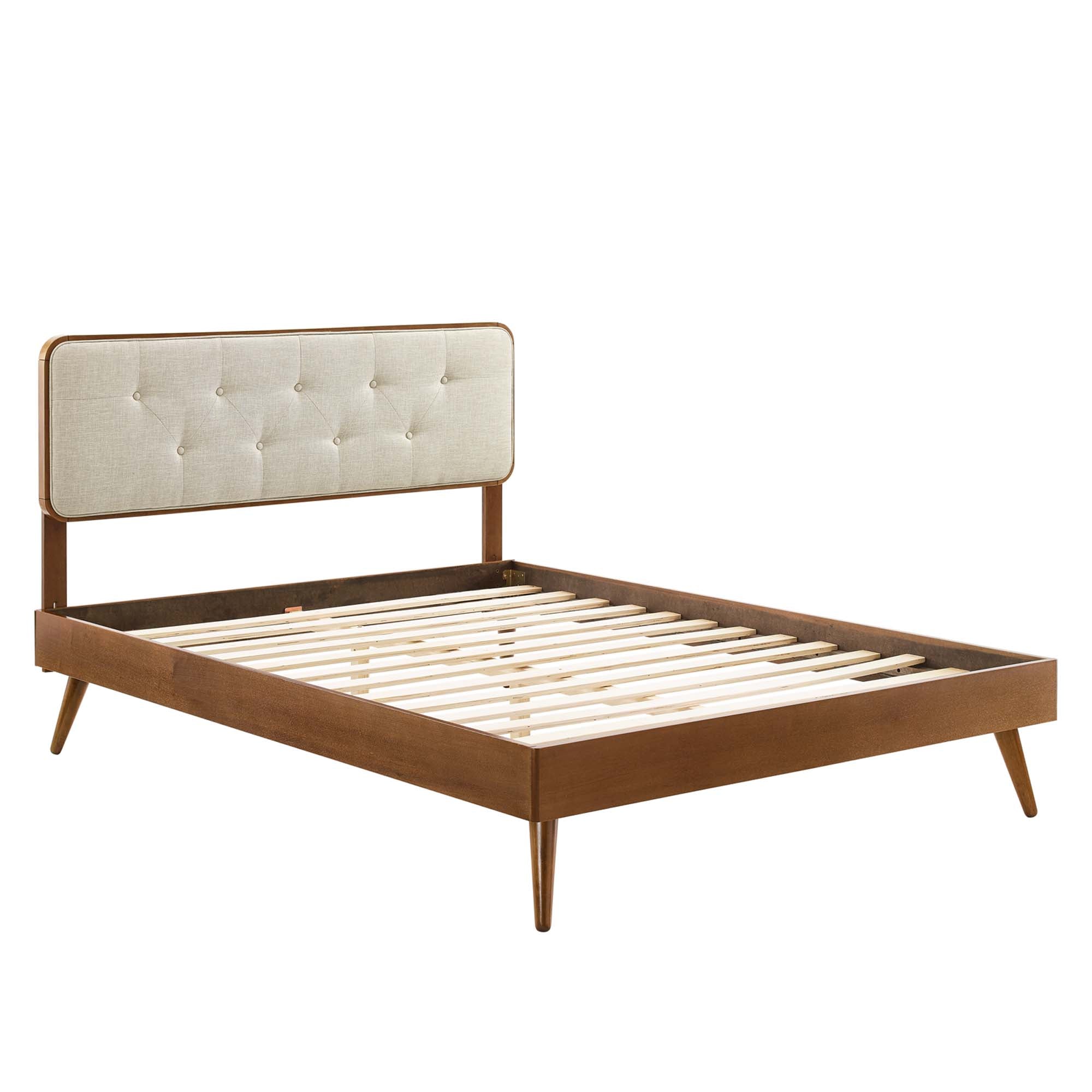 Bridgette Wood King Platform Bed With Splayed Legs, Walnut Beige