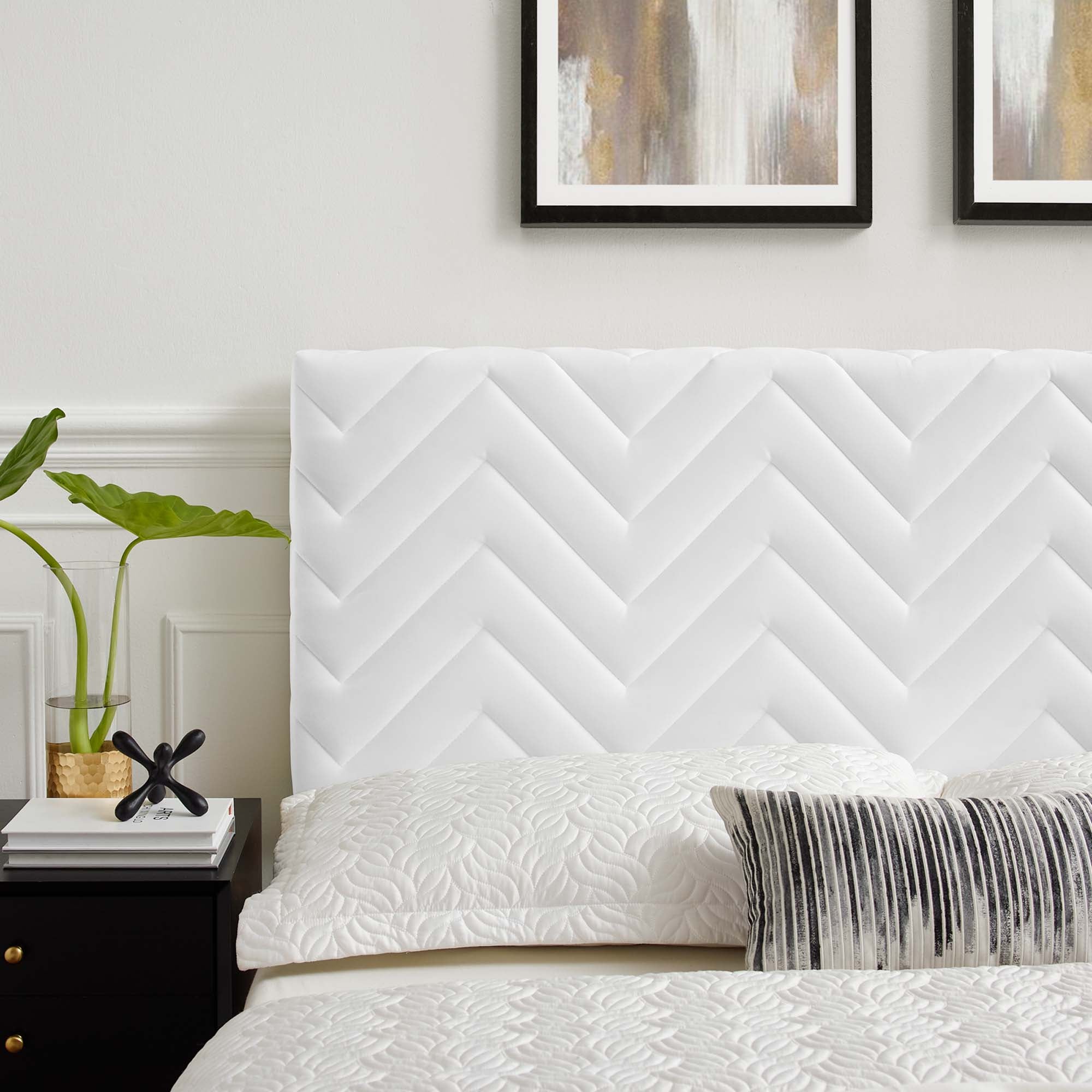 Mercy Chevron Tufted Performance Velvet Full/Queen Headboard, White