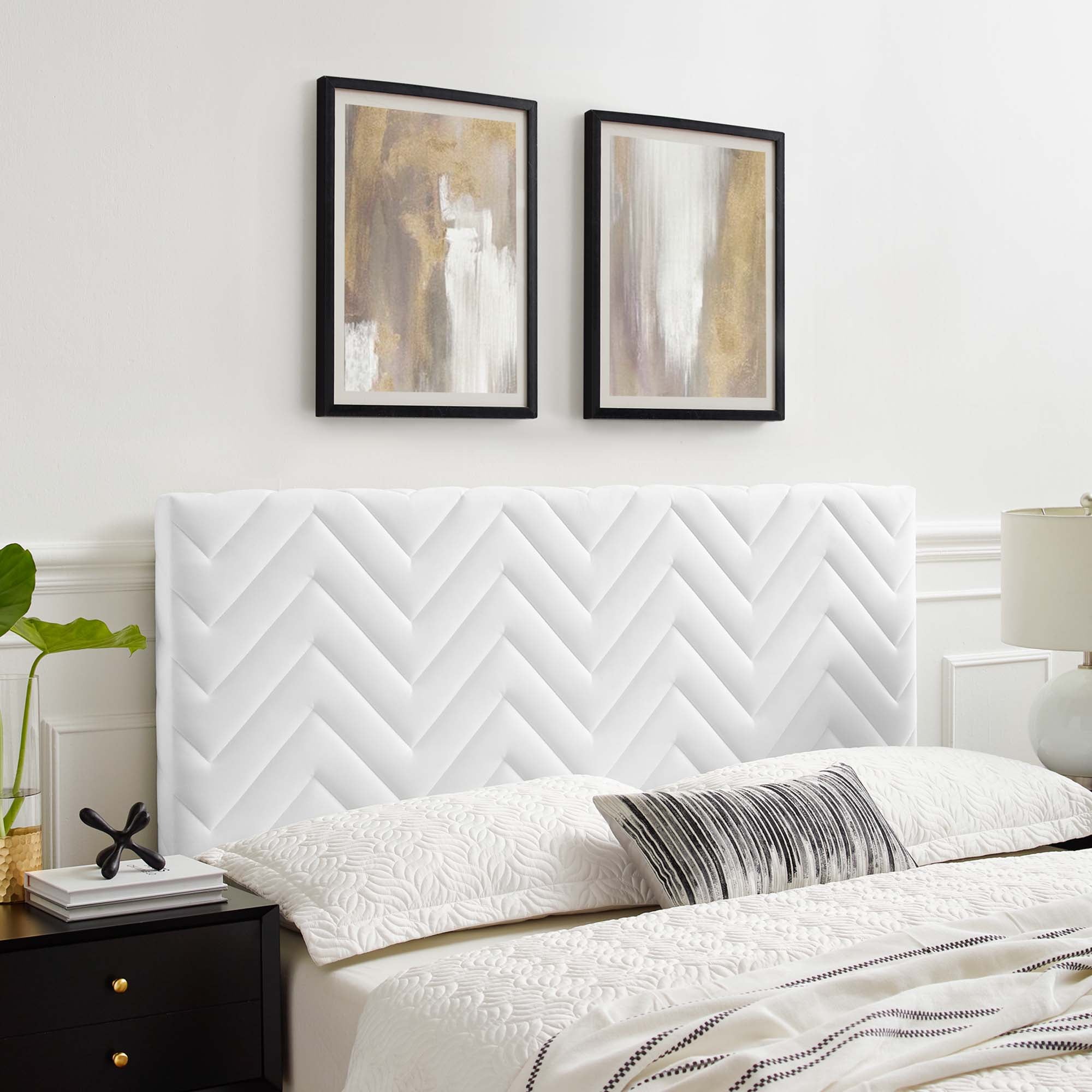 Mercy Chevron Tufted Performance Velvet Full/Queen Headboard, White