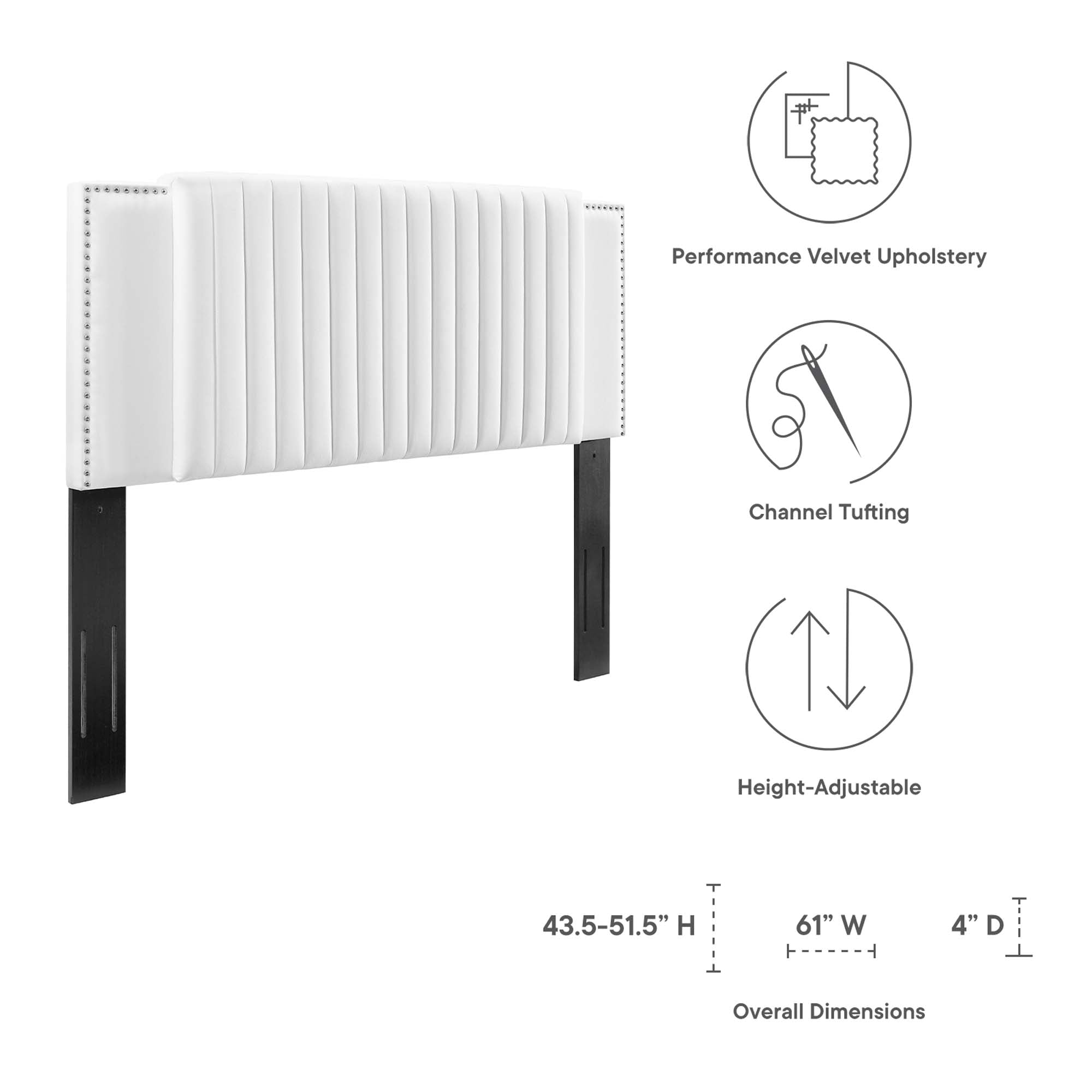 Felicity Channel Tufted Performance Velvet Twin Headboard, White