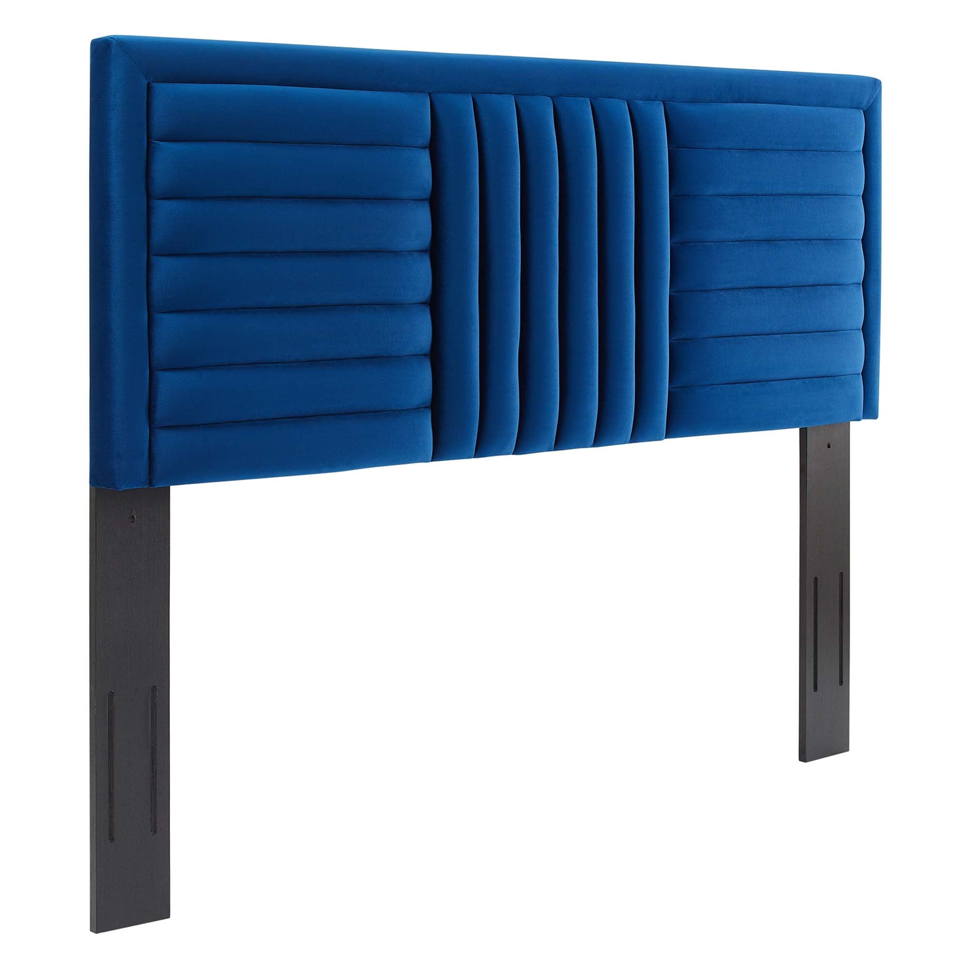 Believe Channel Tufted Performance Velvet Full/Queen Headboard, Navy