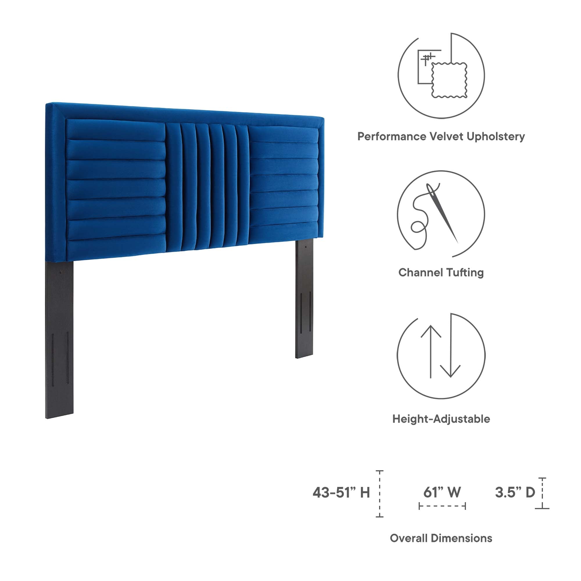 Believe Channel Tufted Performance Velvet Full/Queen Headboard, Navy