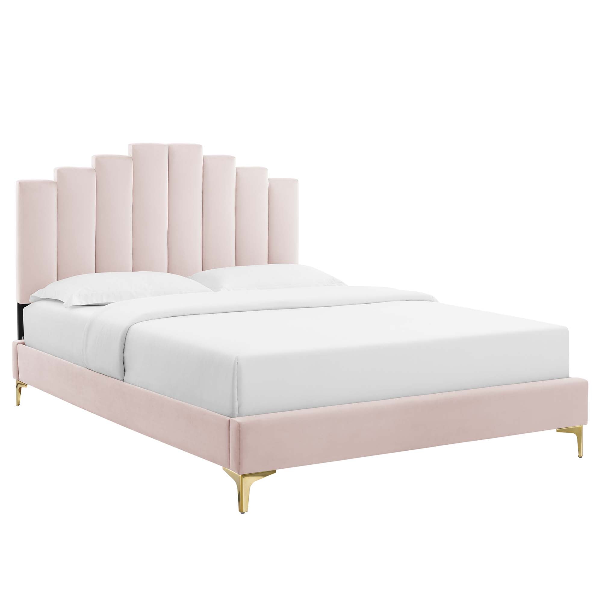 Elise Pink Queen Performance Velvet Platform Bed