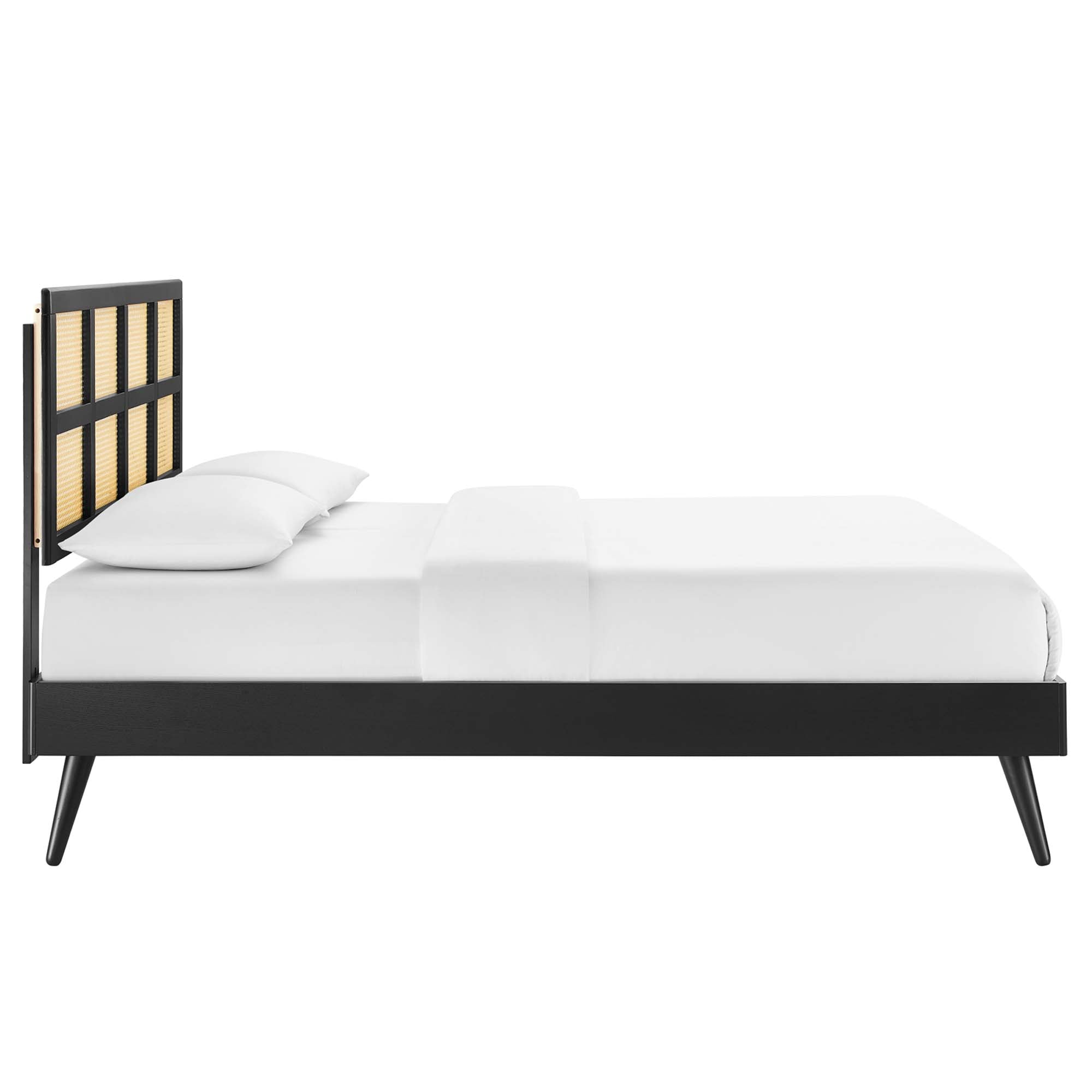 King Rhylen Rattan Wood Platform Bed – No Box Spring Needed with Splayed Legs