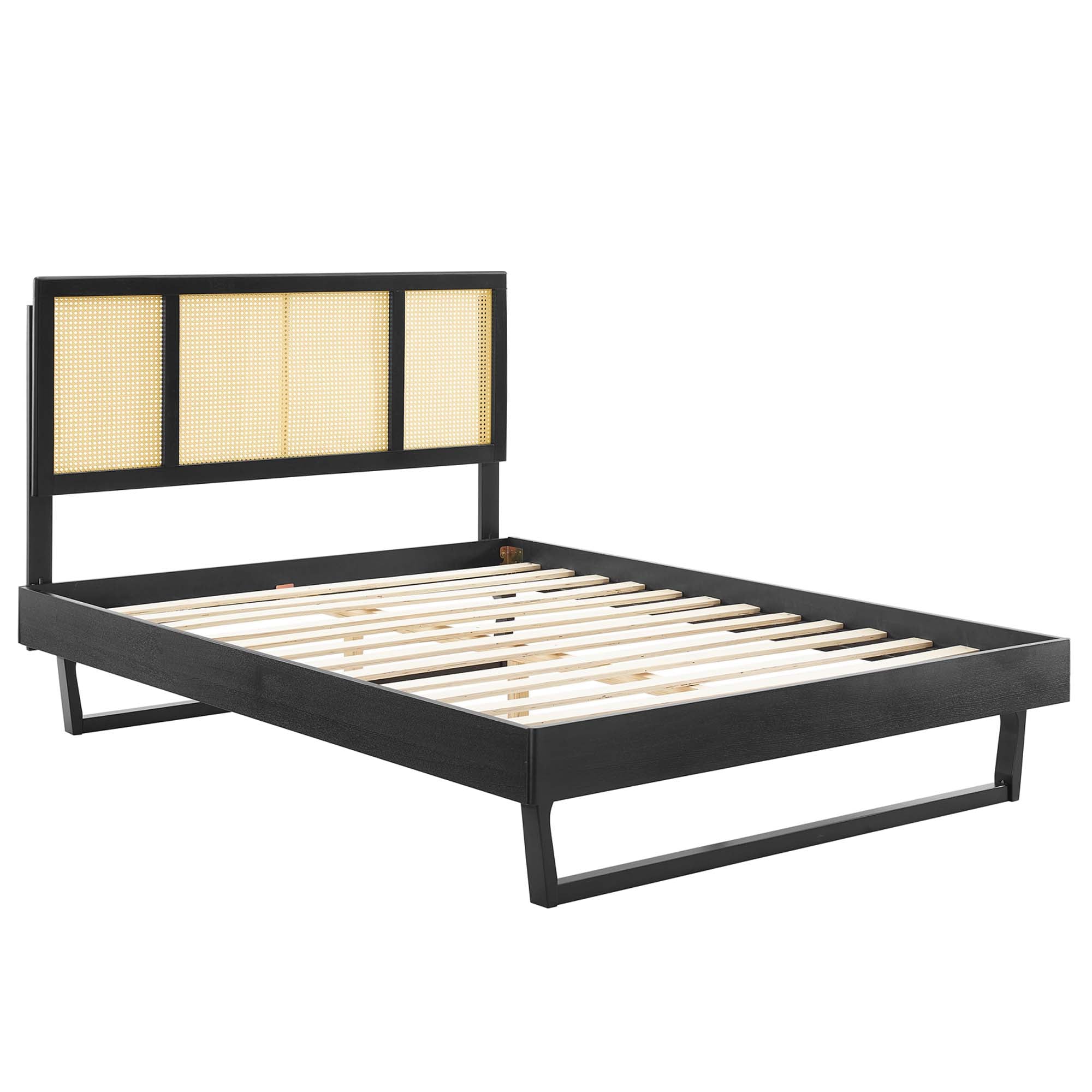 Xarvin Full Woven Rattan Platform Bed – Angular Legs & No Box Spring Needed