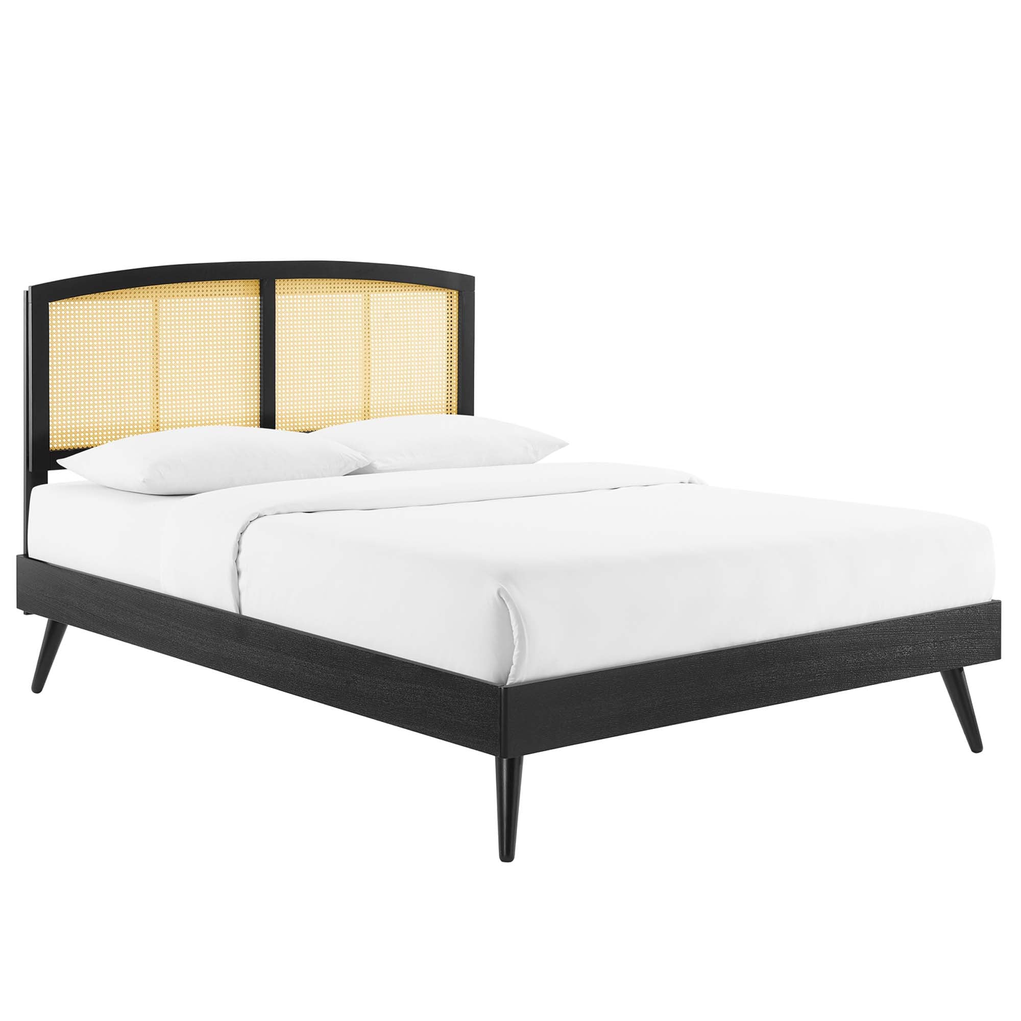 Zindel King Rattan Wood Platform Bed – Modern Tropical Style with Splayed Legs