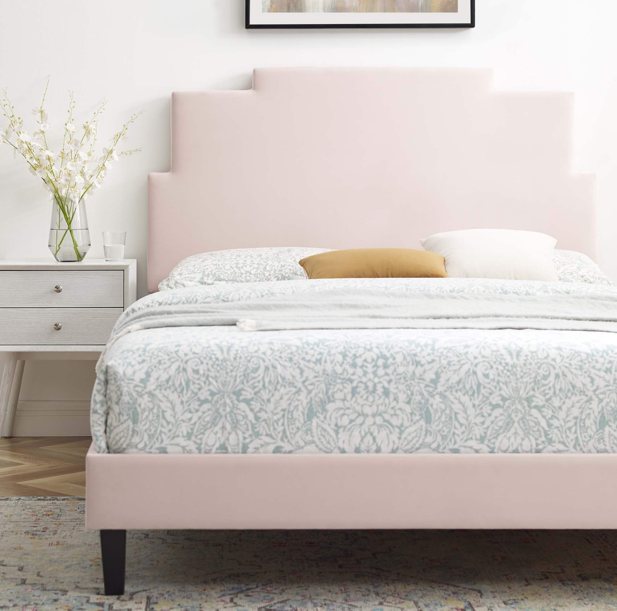 Lindsey Pink Performance Velvet Queen Platform Bed